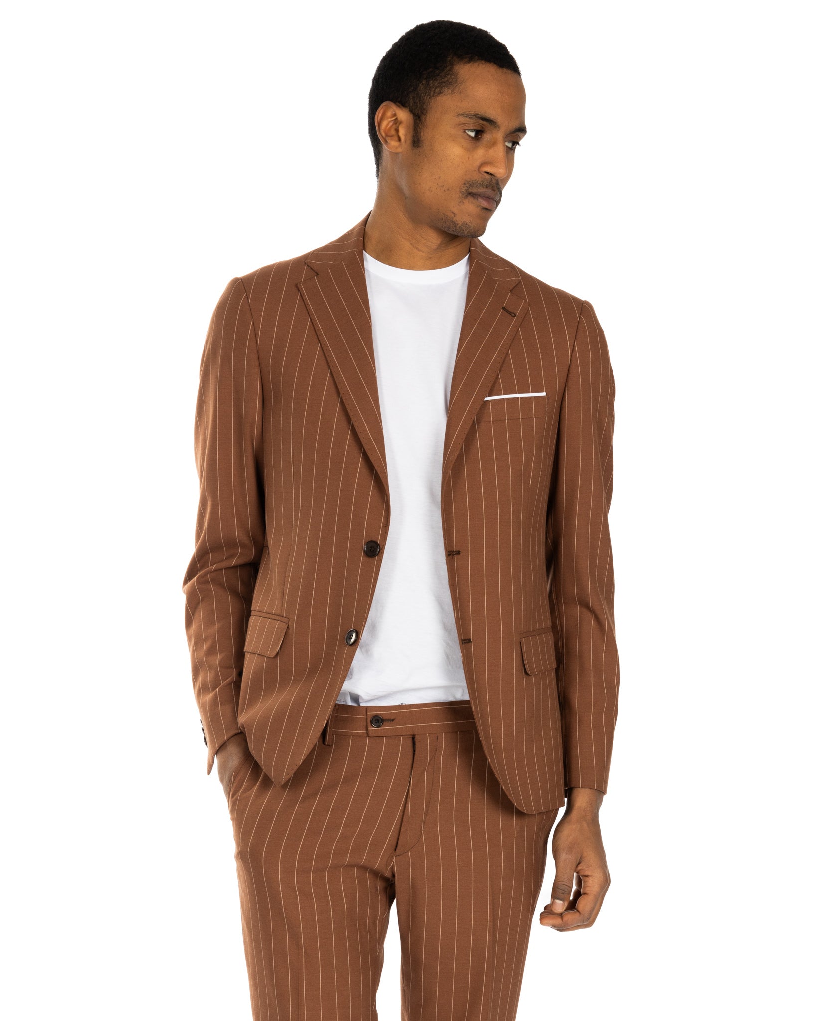 Lille - single-breasted brown pinstriped suit