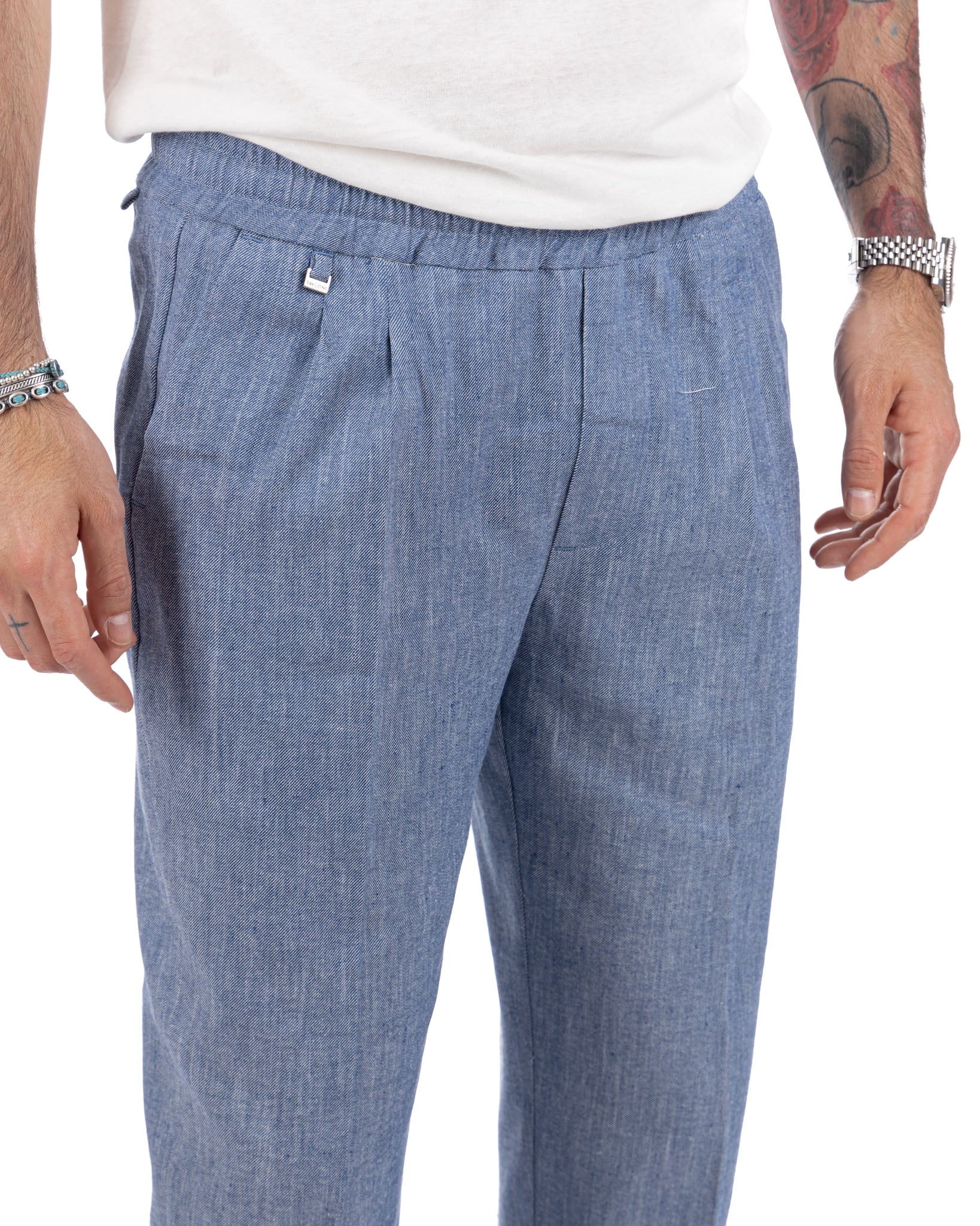 Larry - light blue melange linen trousers