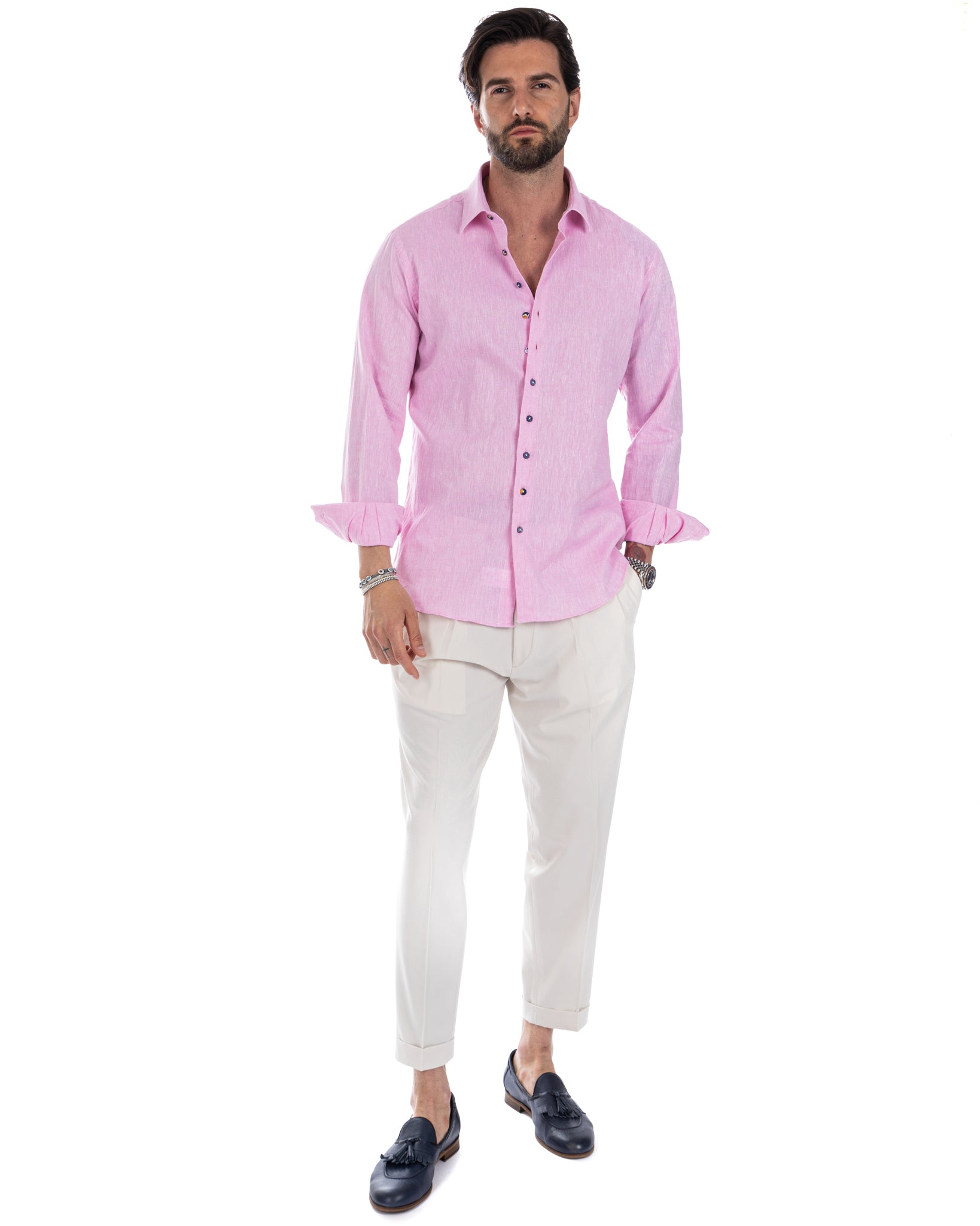 Praiano - camicia francese in lino rosa
