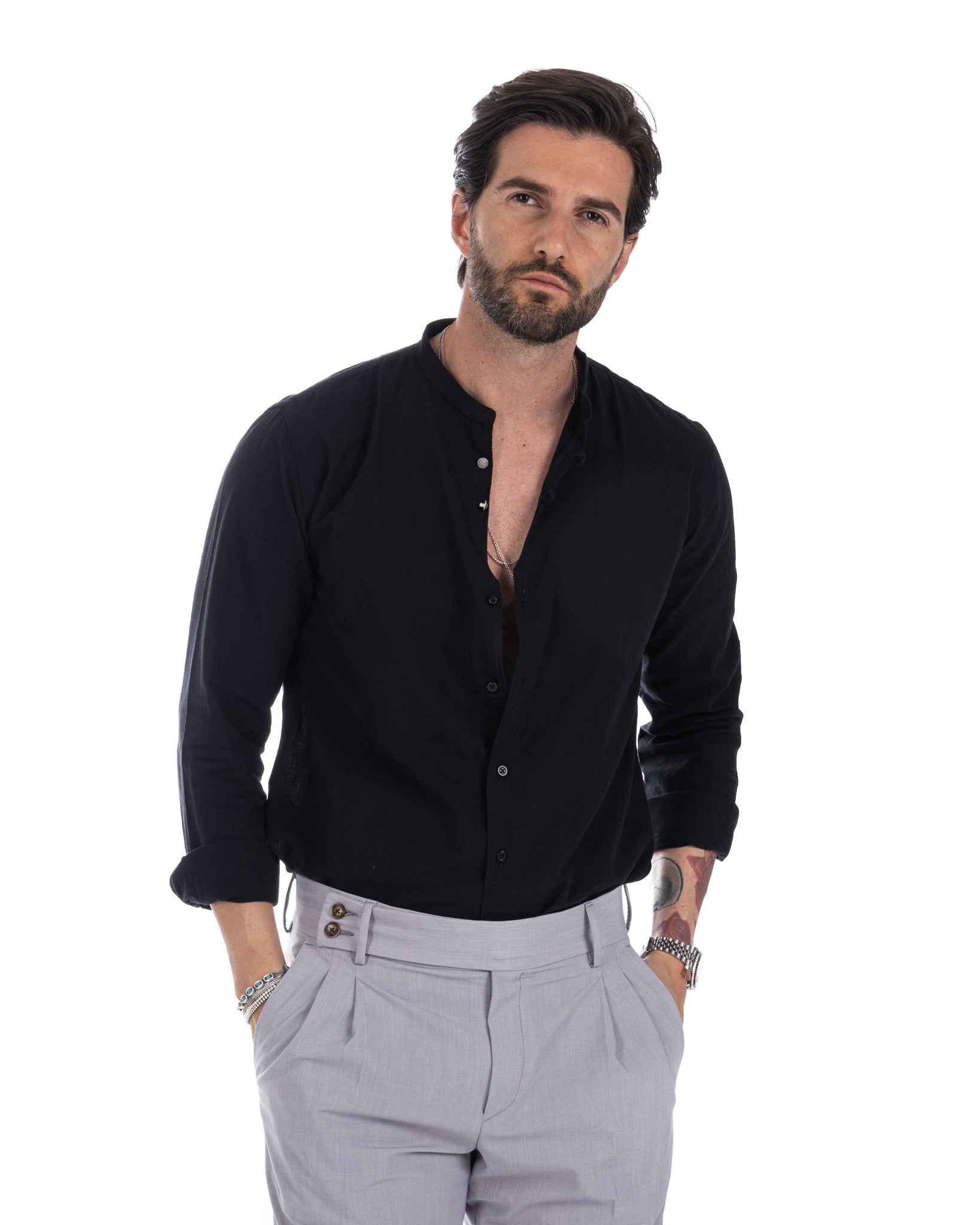 Hyeres camicia coreana nera in cotone