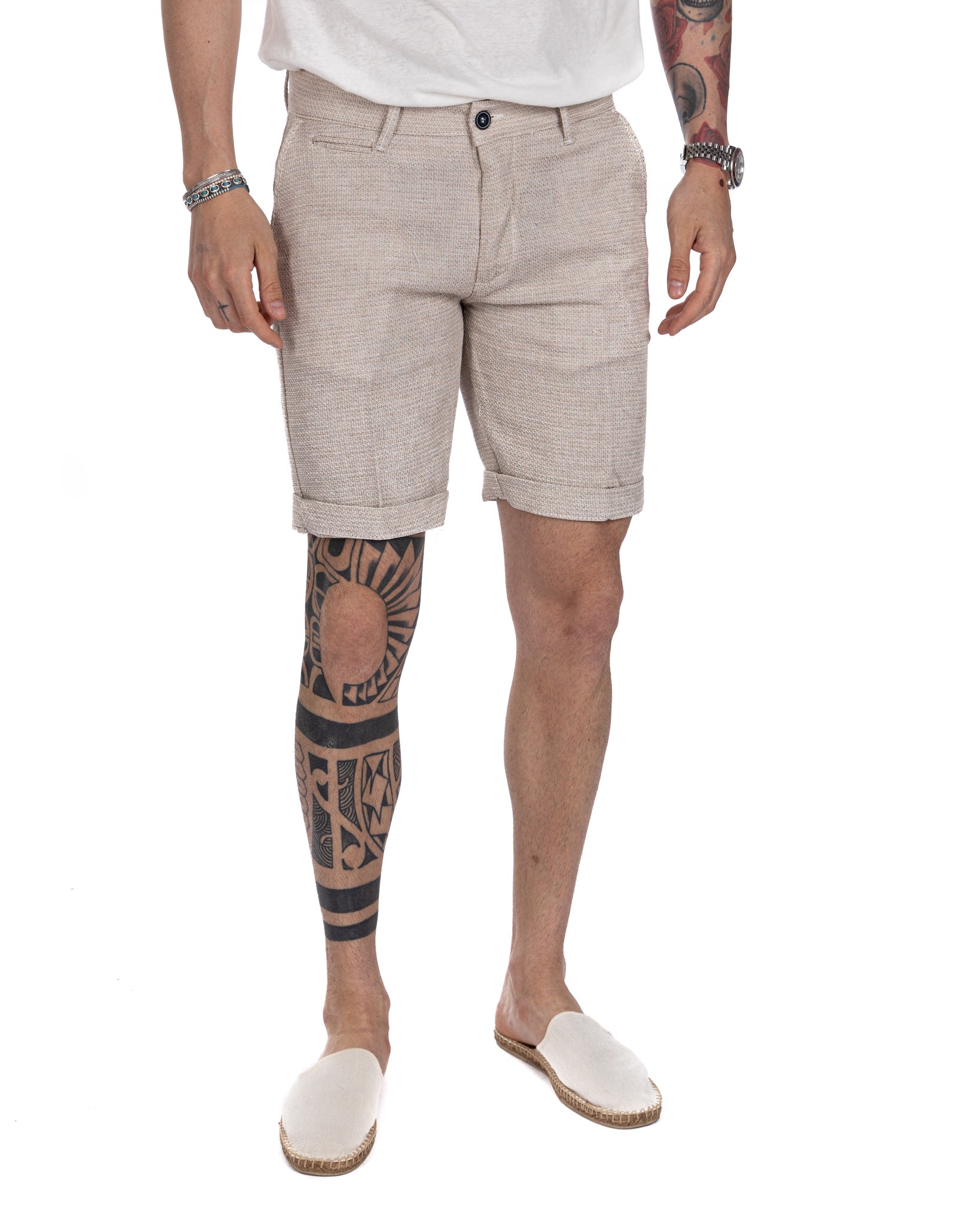 Locorotondo - linen and cotton twine Bermuda shorts