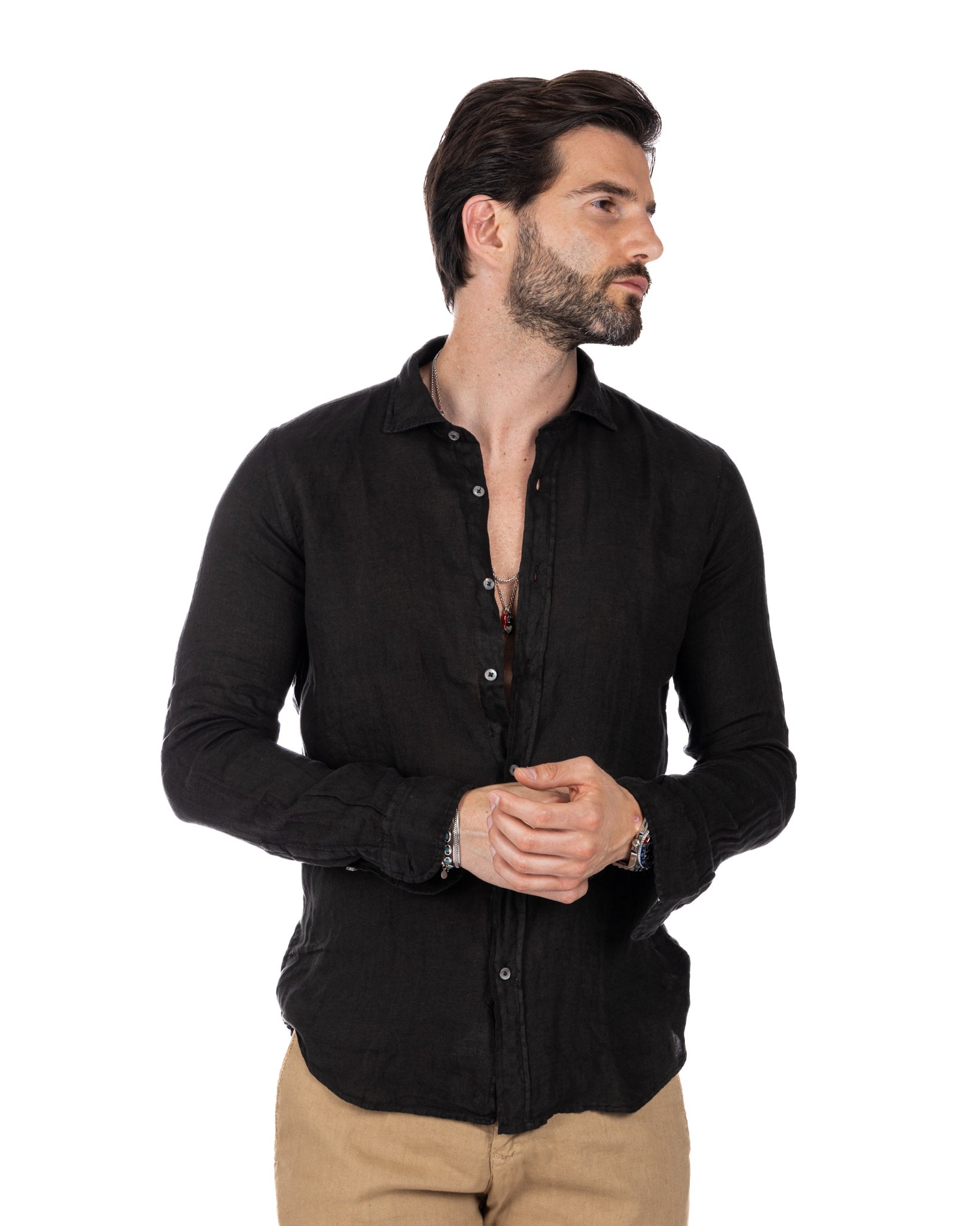 Montecarlo - chemise pur lin noir