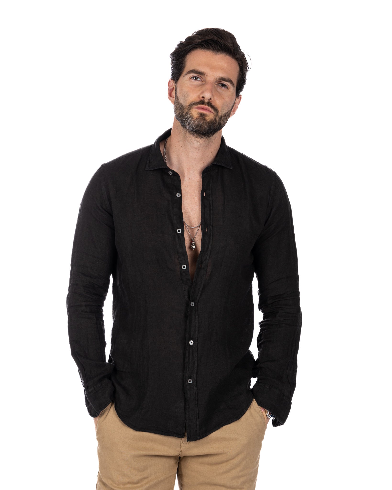 Montecarlo - camicia in puro lino nero