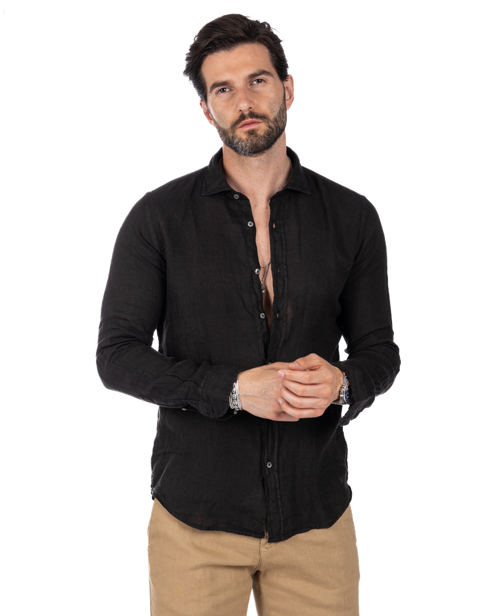 Montecarlo - camicia in puro lino nero