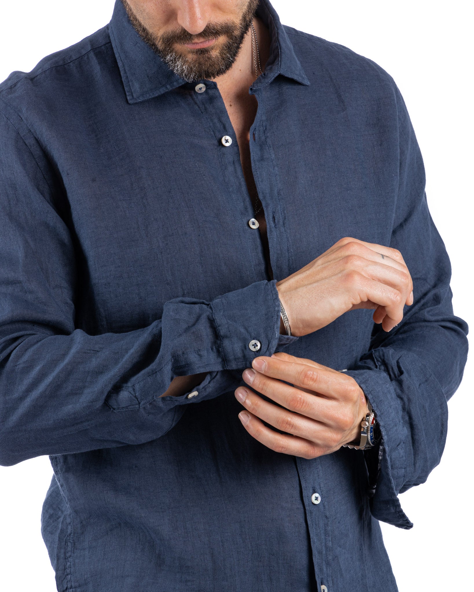 Cromoncent Camicia Casual Uomo In Cotone Lino - Maniche Lunghe, Blu Puro, Taglia XX-Large