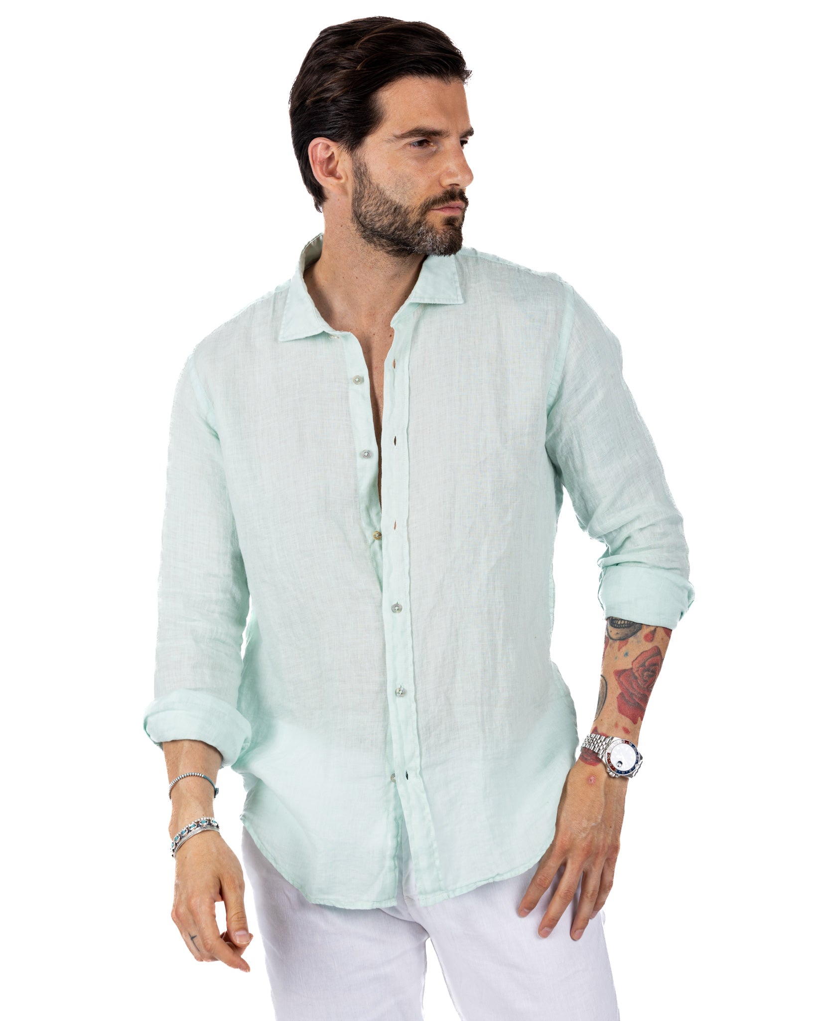 Montecarlo - light green pure linen shirt