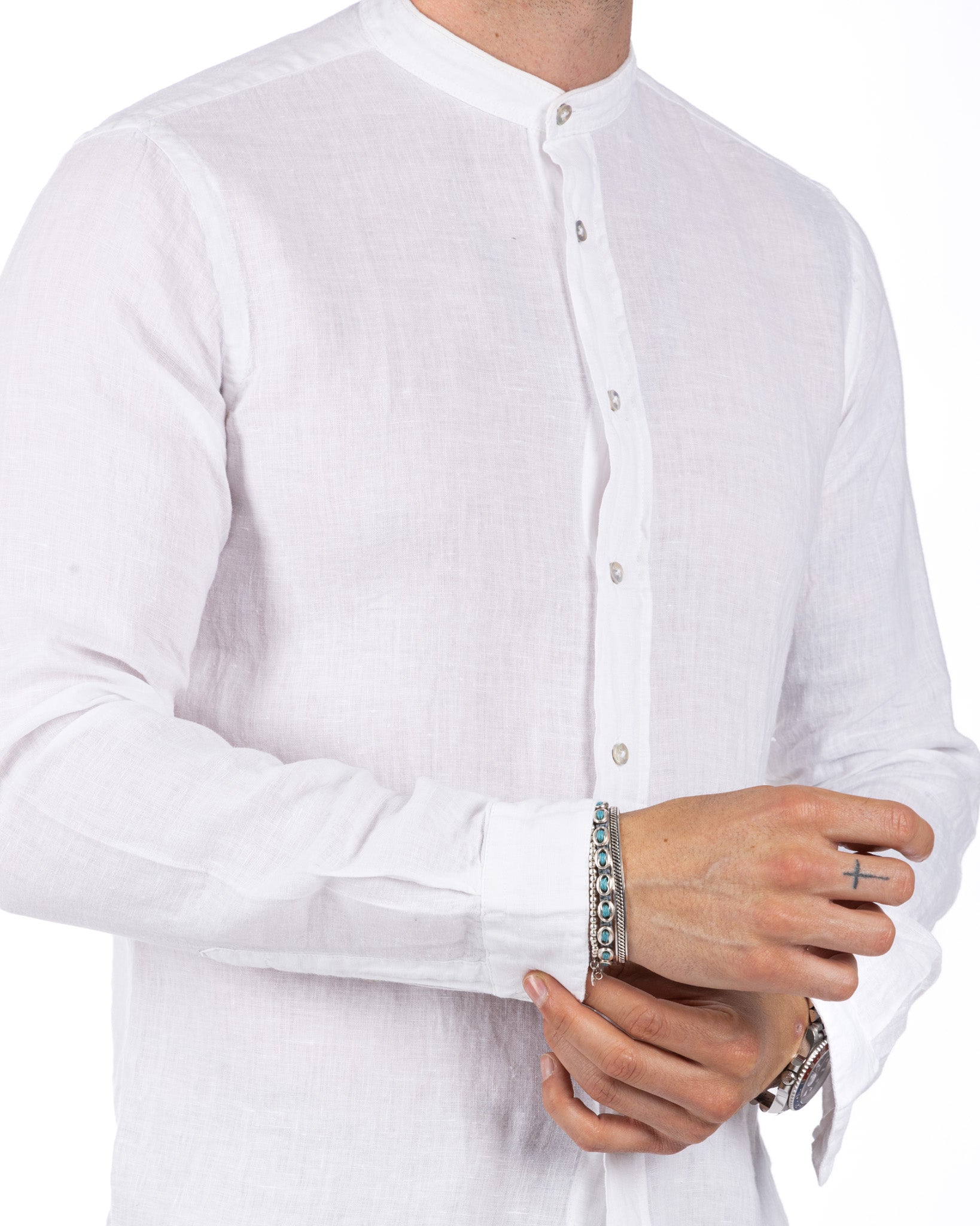 Nizza - camicia coreana in puro lino bianco