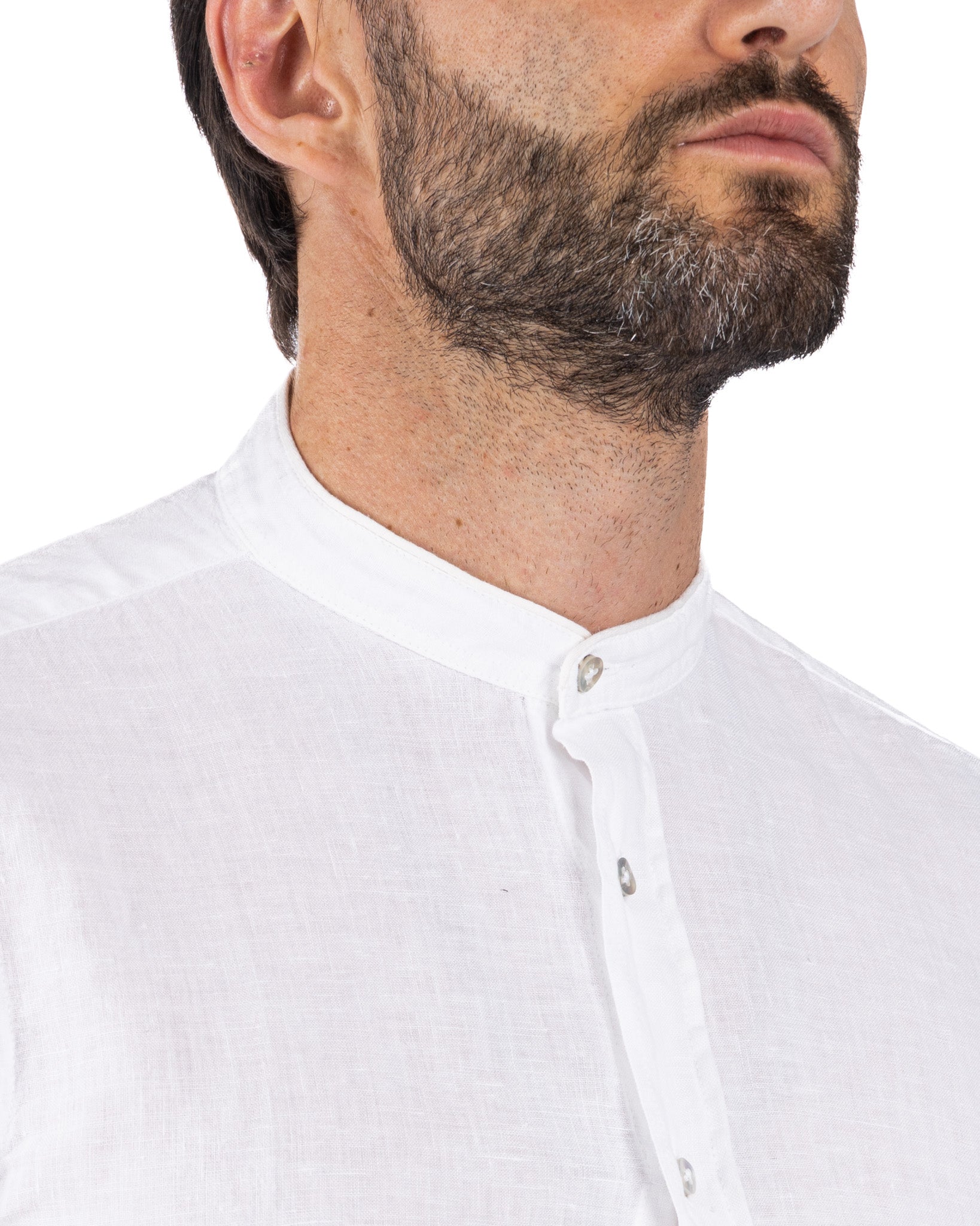 Nizza - chemise coréenne en pur lin blanc