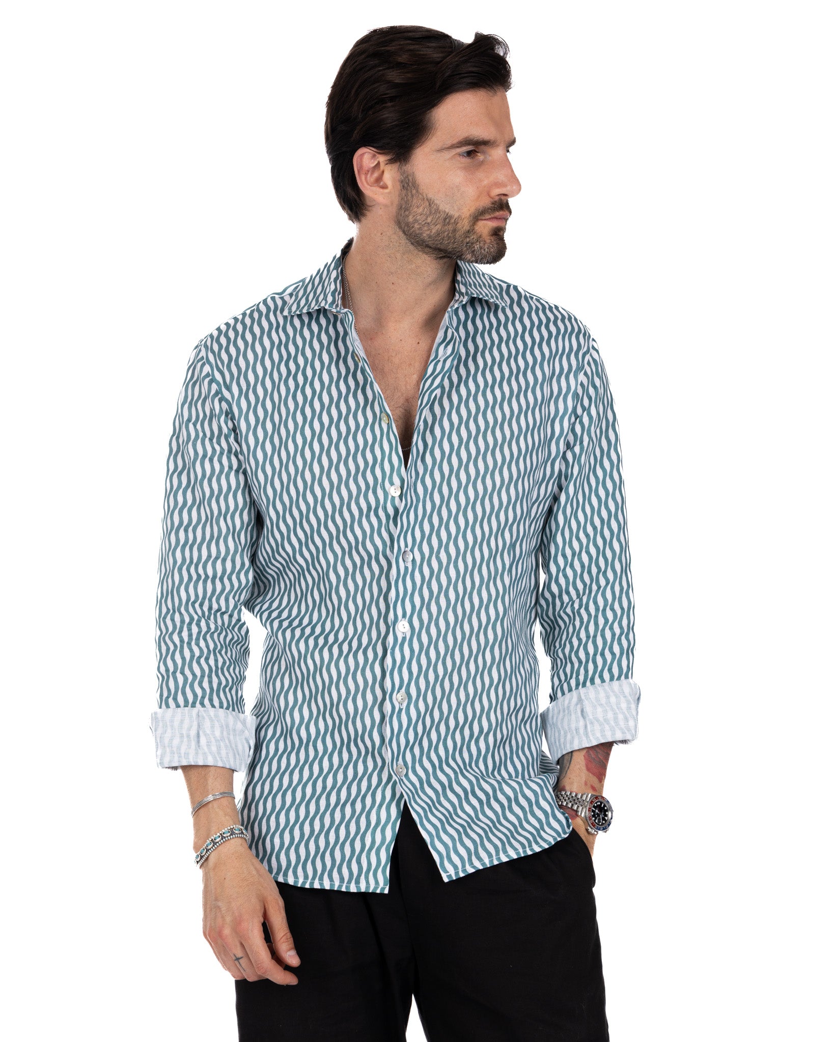 Onda - turquoise printed linen shirt