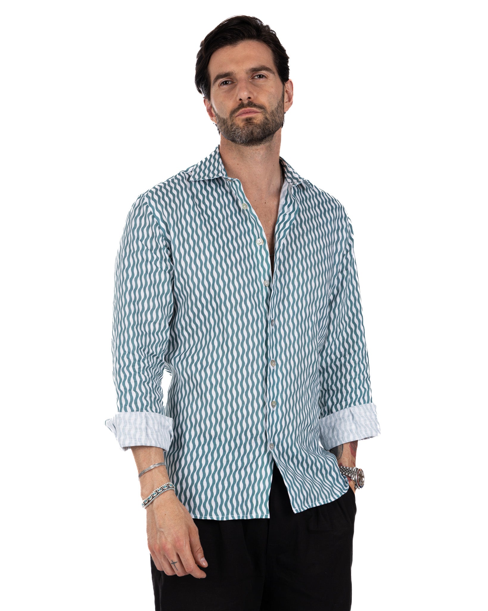 Onda - turquoise printed linen shirt