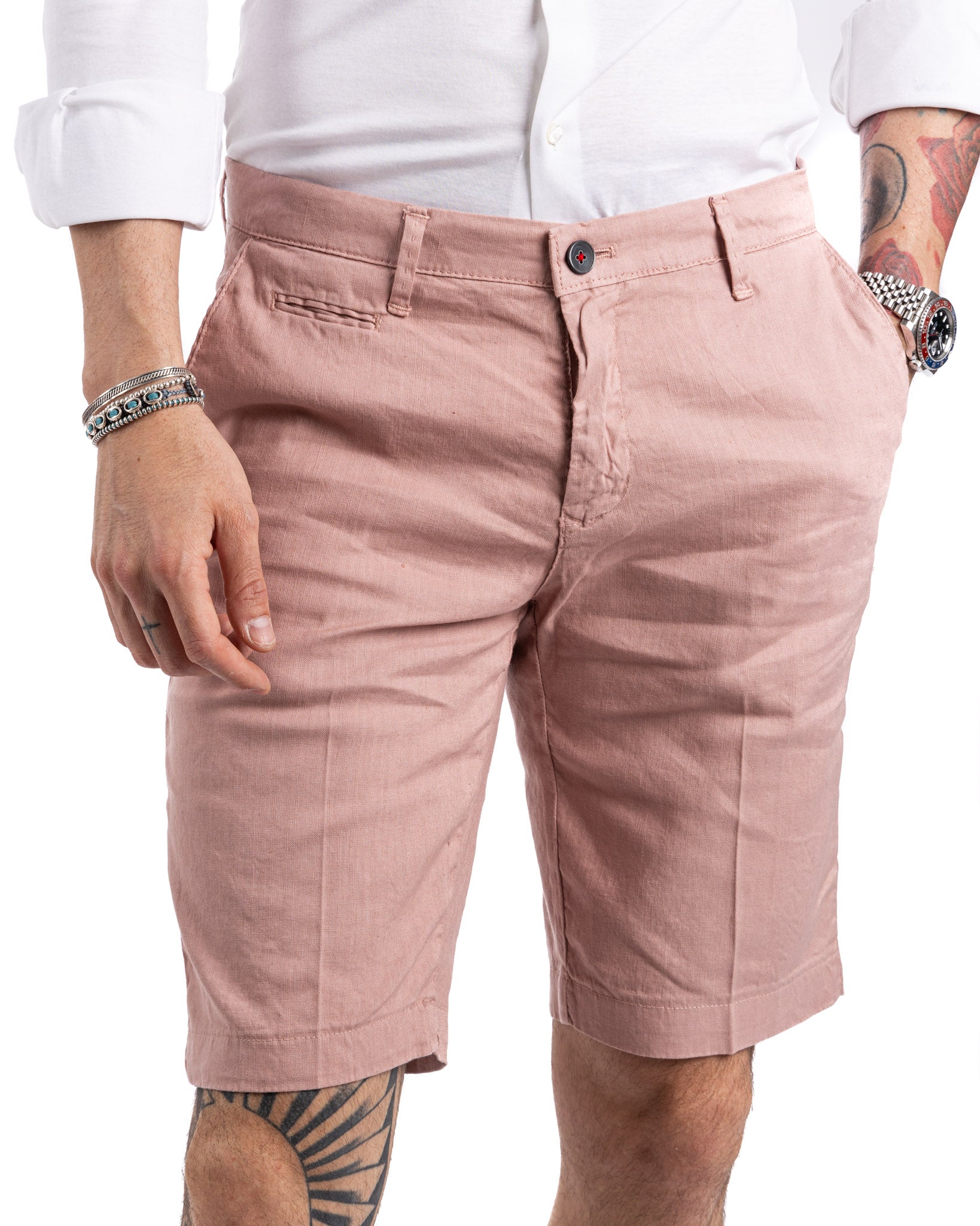 Mustique - pink stretch linen Bermuda shorts
