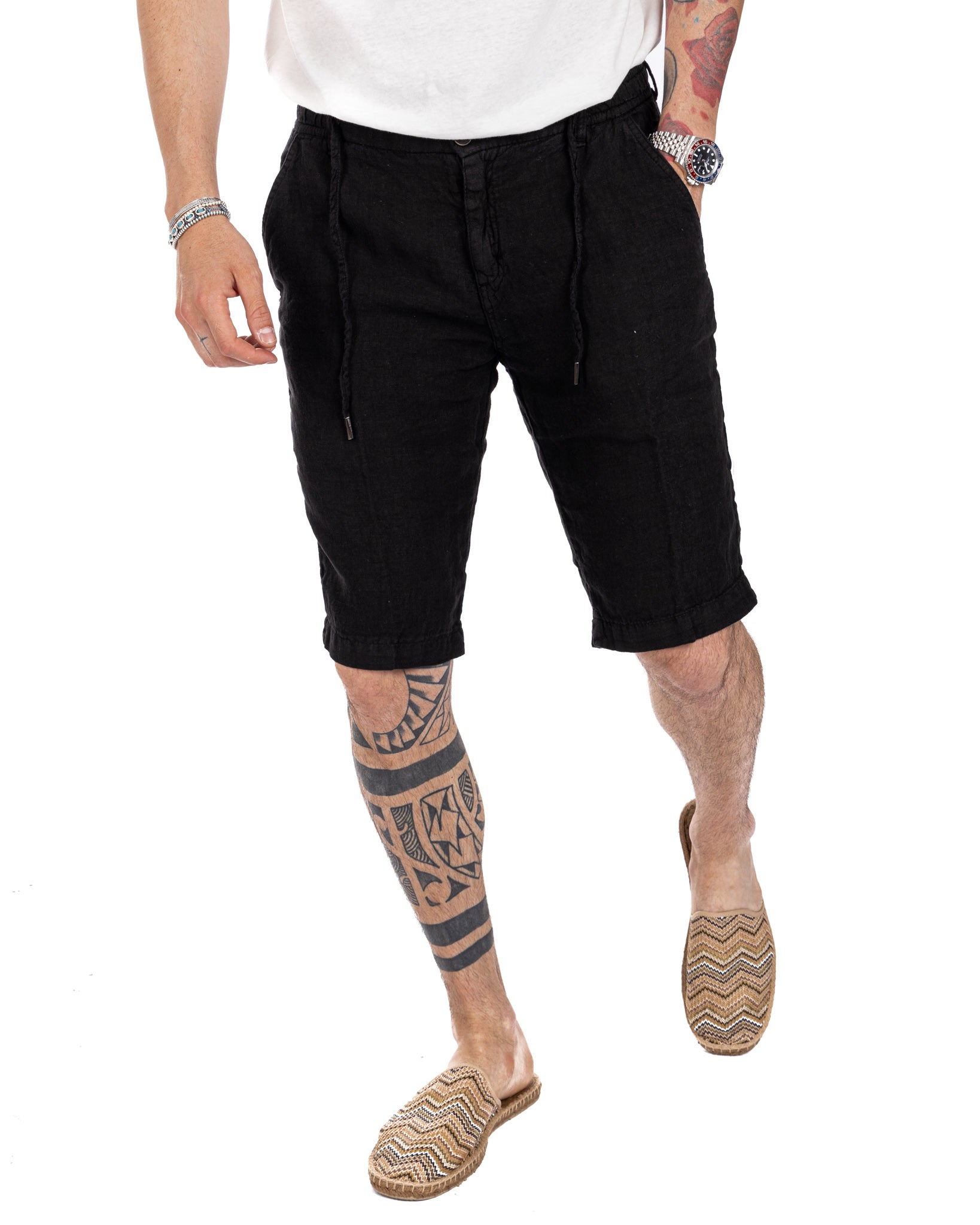 Saint Martin - black bermuda shorts in pure linen