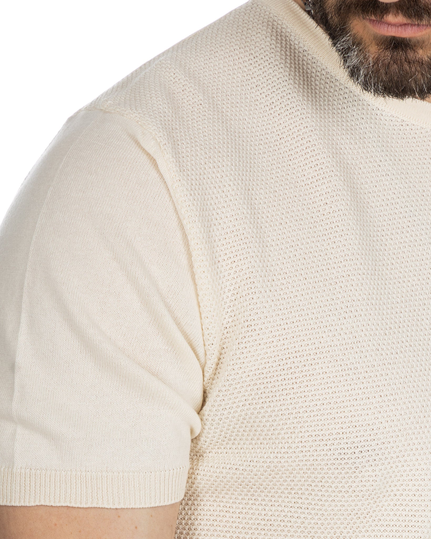 Lorenzo - cream t-shirt in jacquard knit