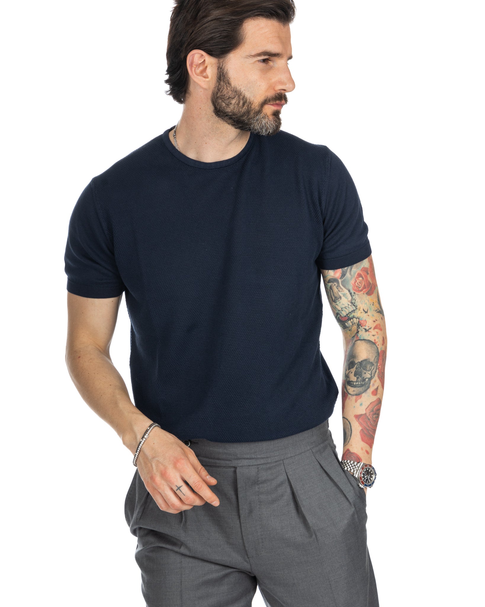 Lorenzo - blue jacquard knit t-shirt