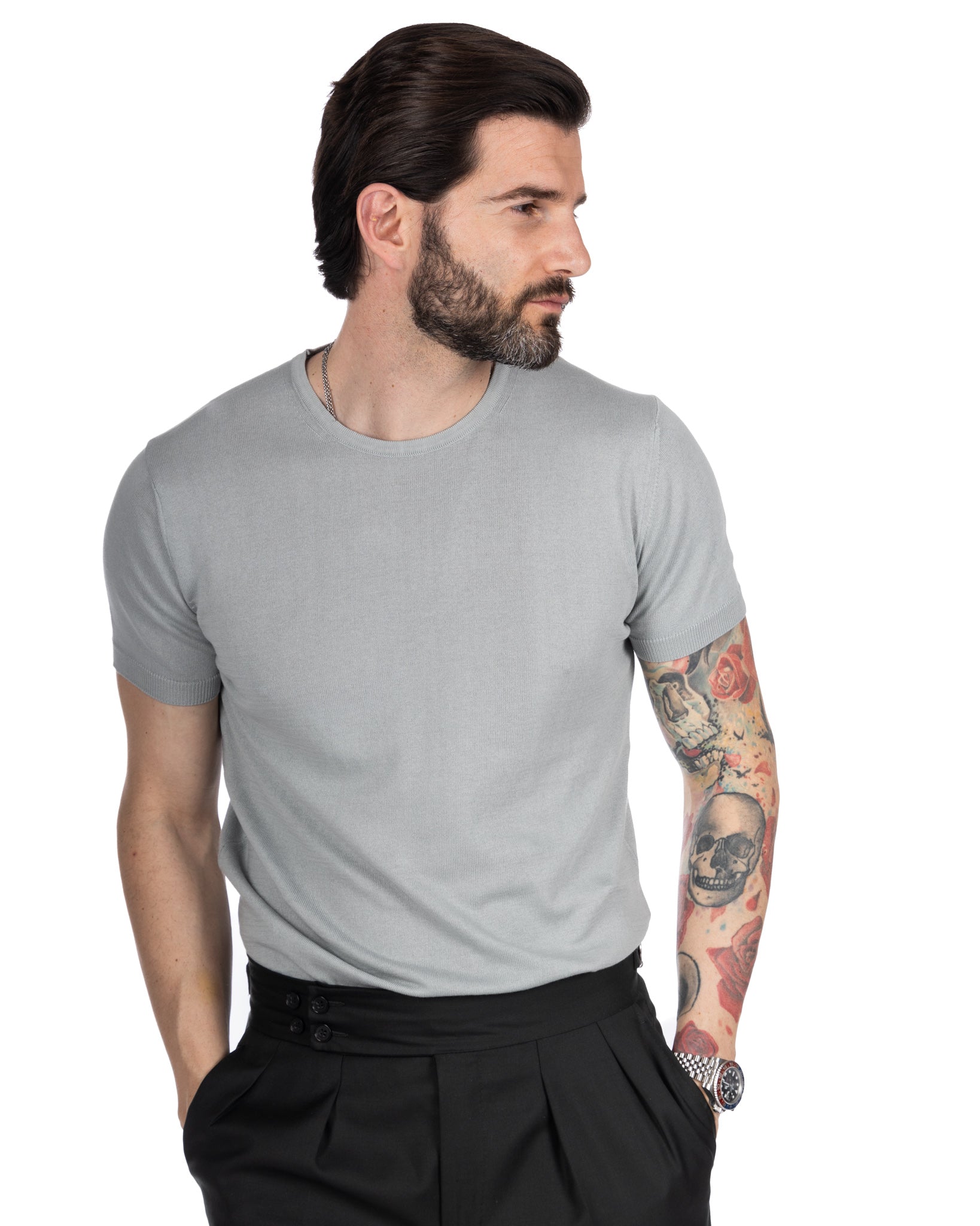 Jannik - t-shirt in maglia grigio chiaro