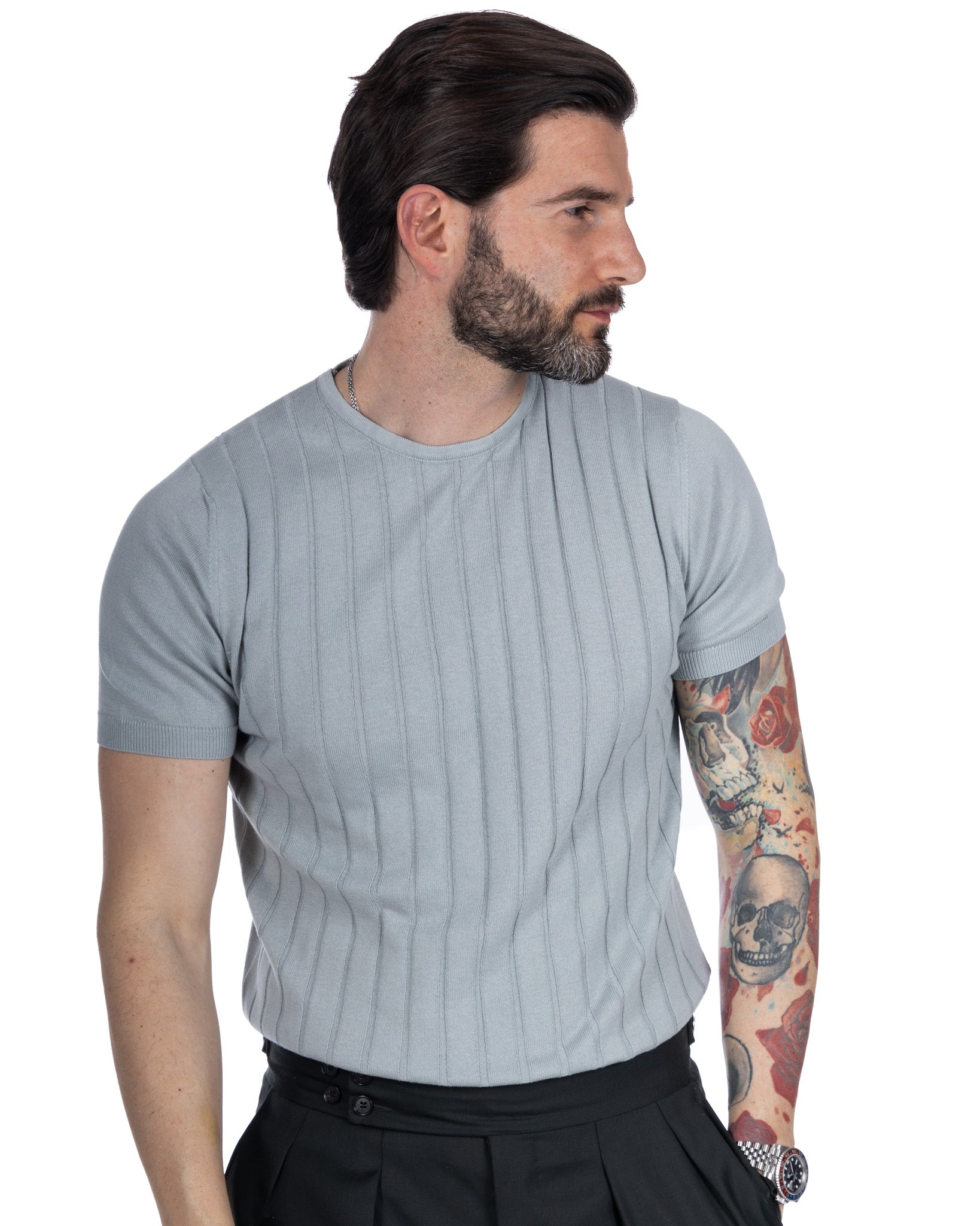 Andreas - t-shirt grigio chiaro a coste in maglia