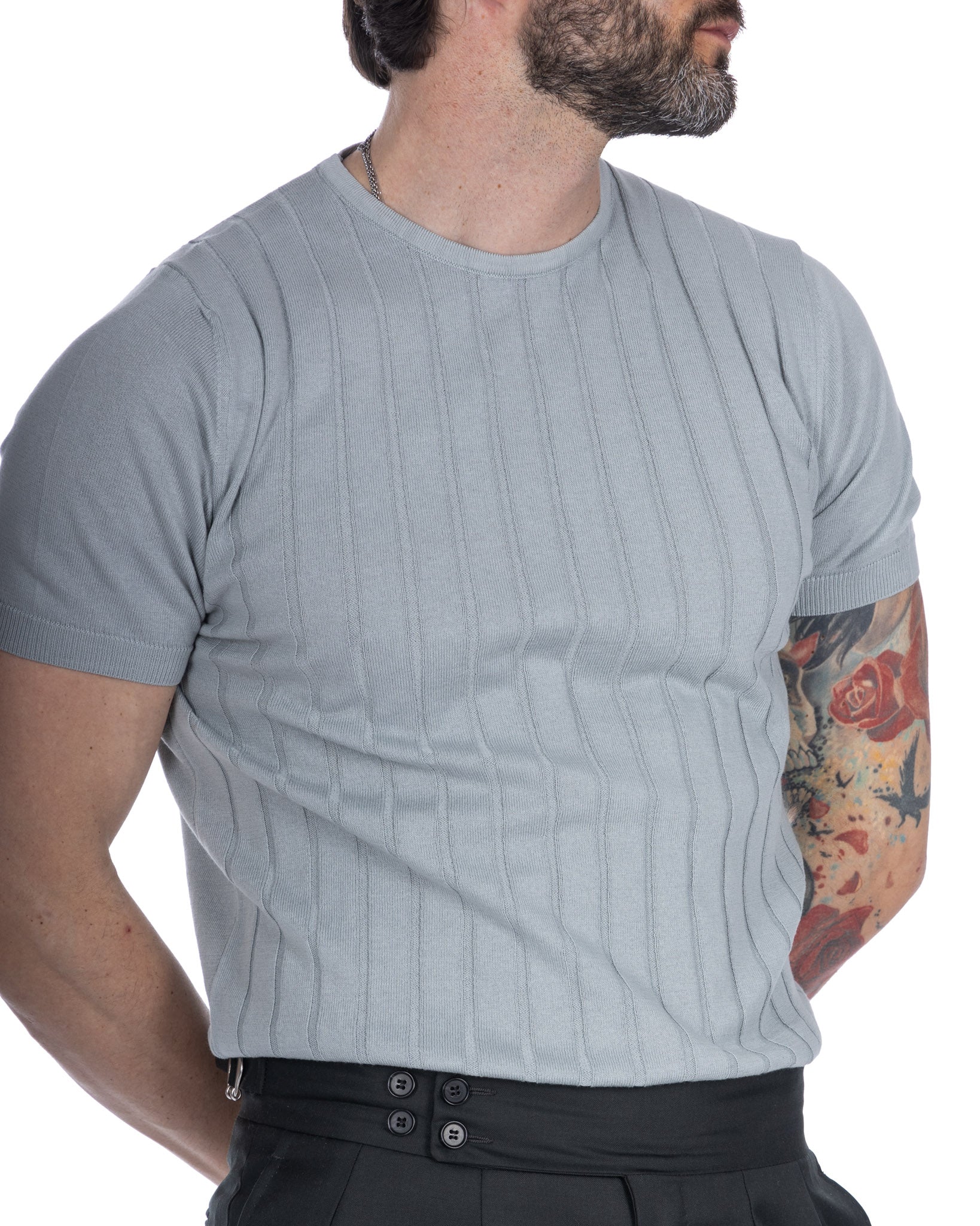 Andreas - t-shirt en maille côtelée gris clair
