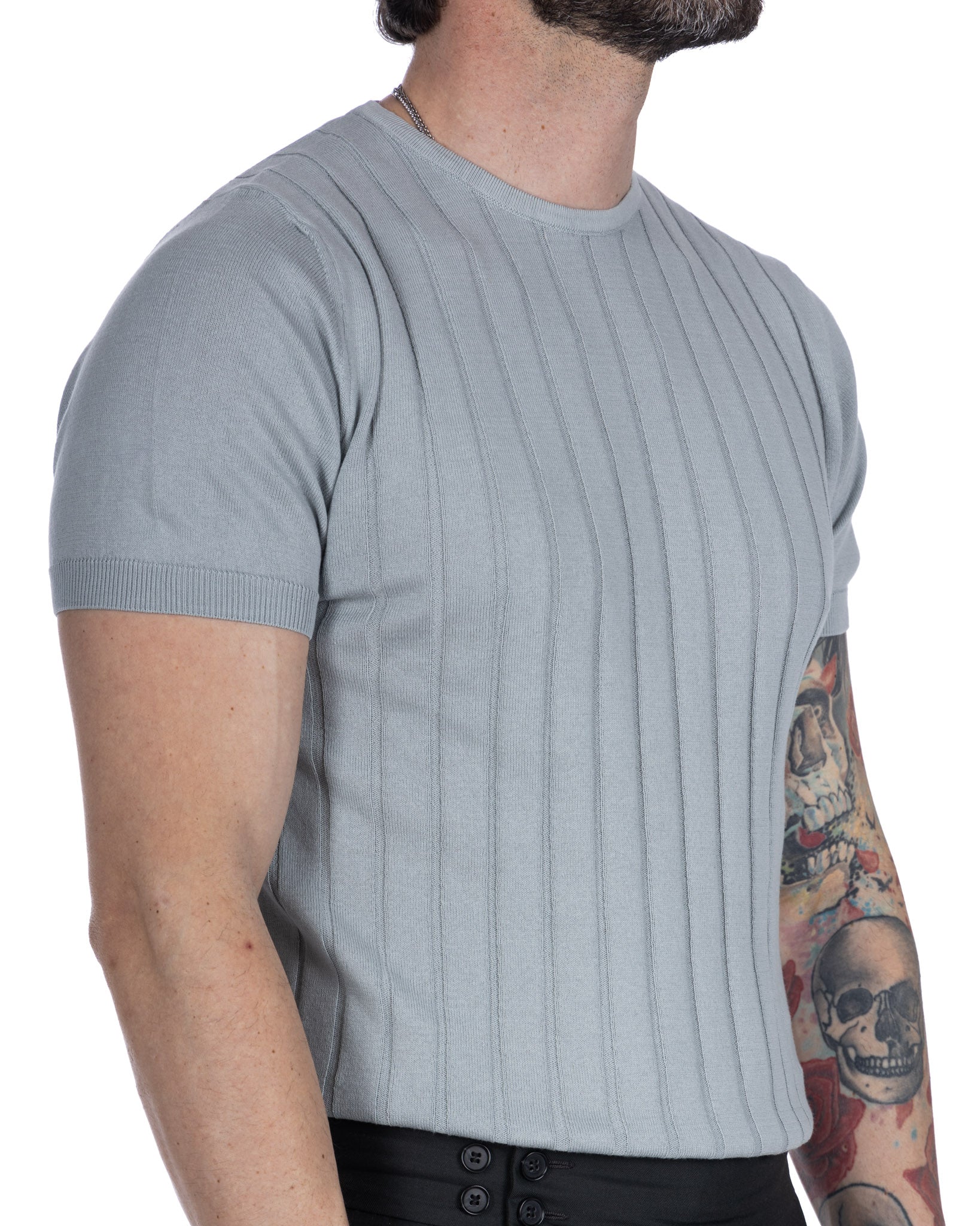 Andreas - light gray ribbed knitted t-shirt