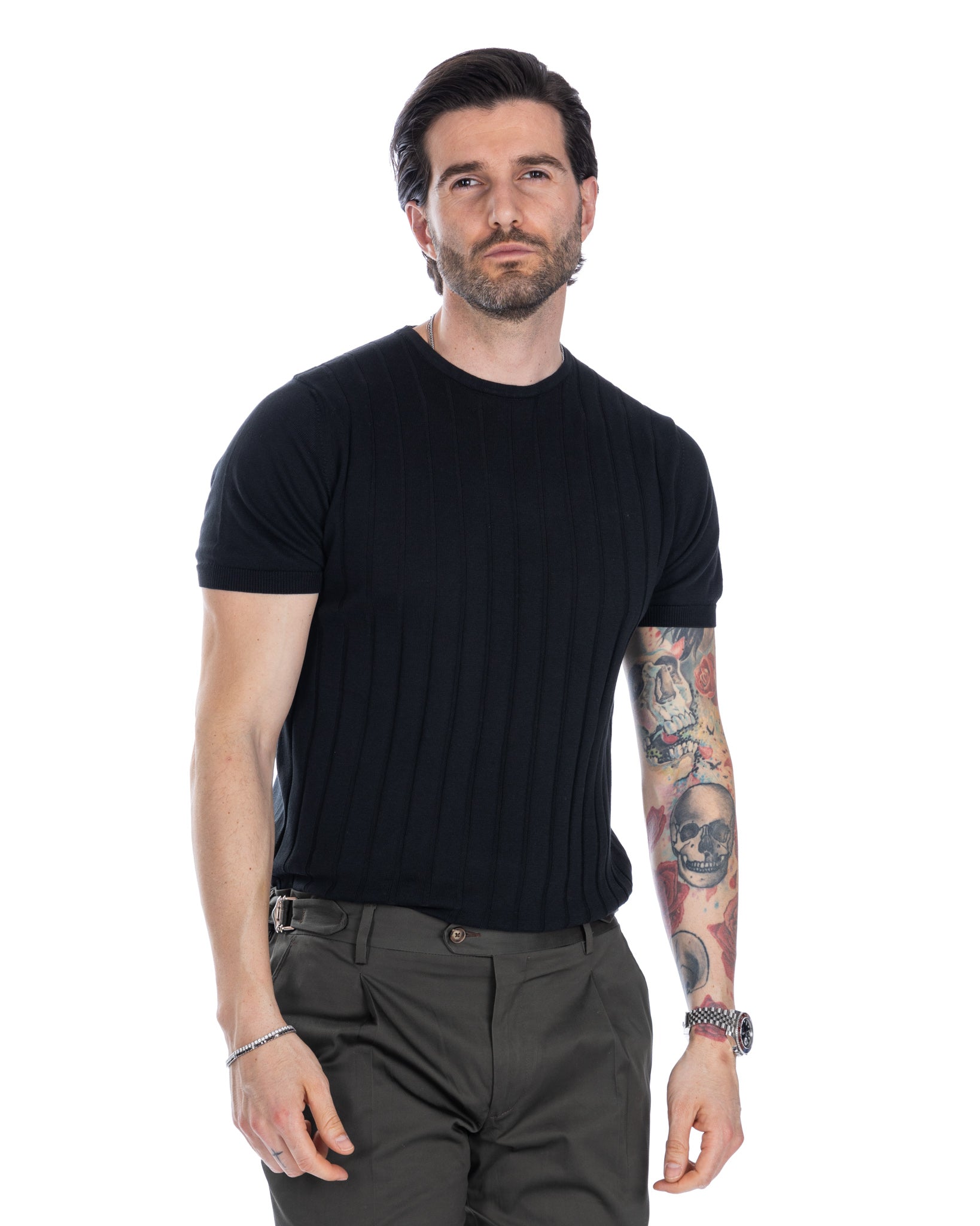 Andreas - black ribbed knit t-shirt