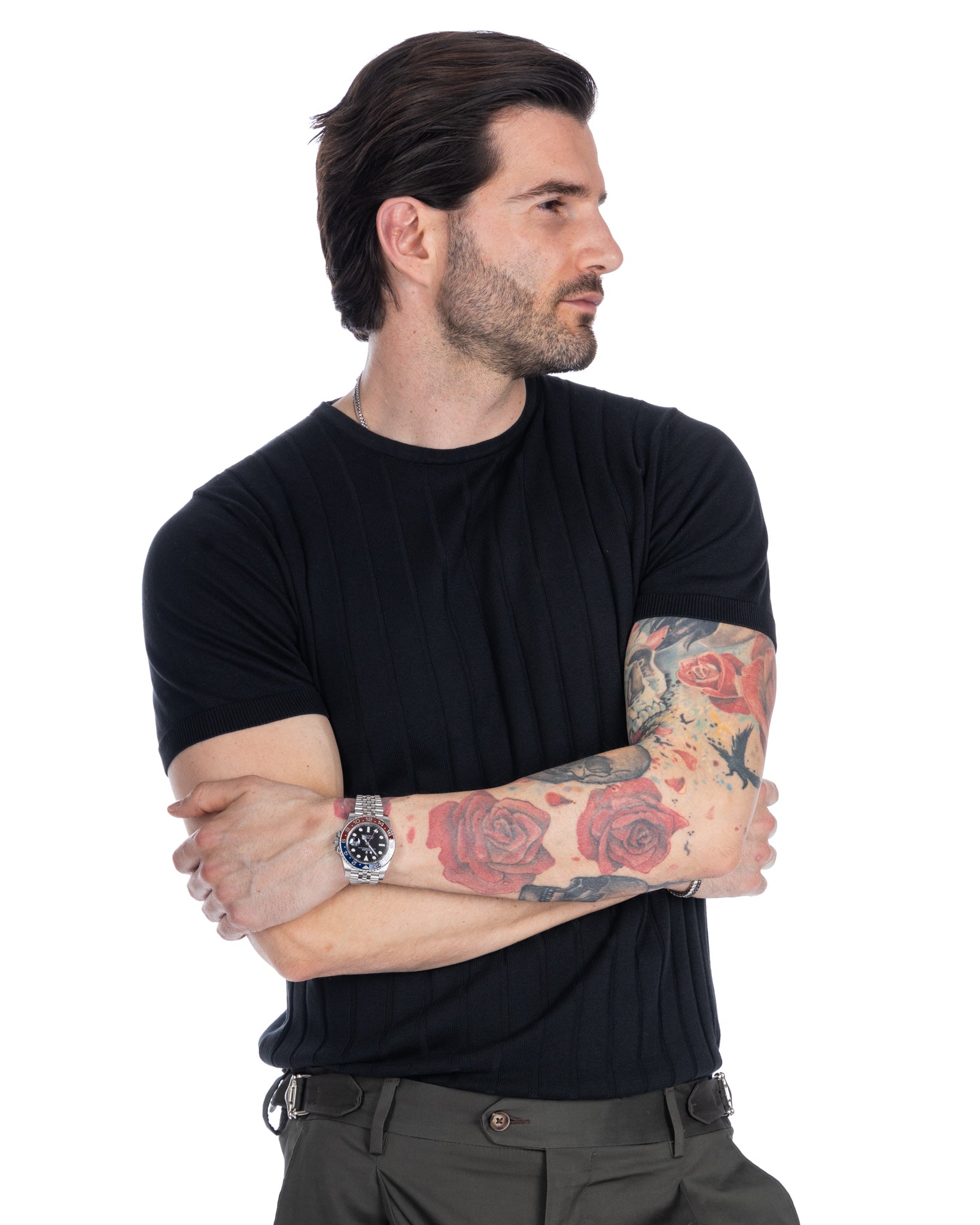 Andreas - t-shirt en maille côtelée noir