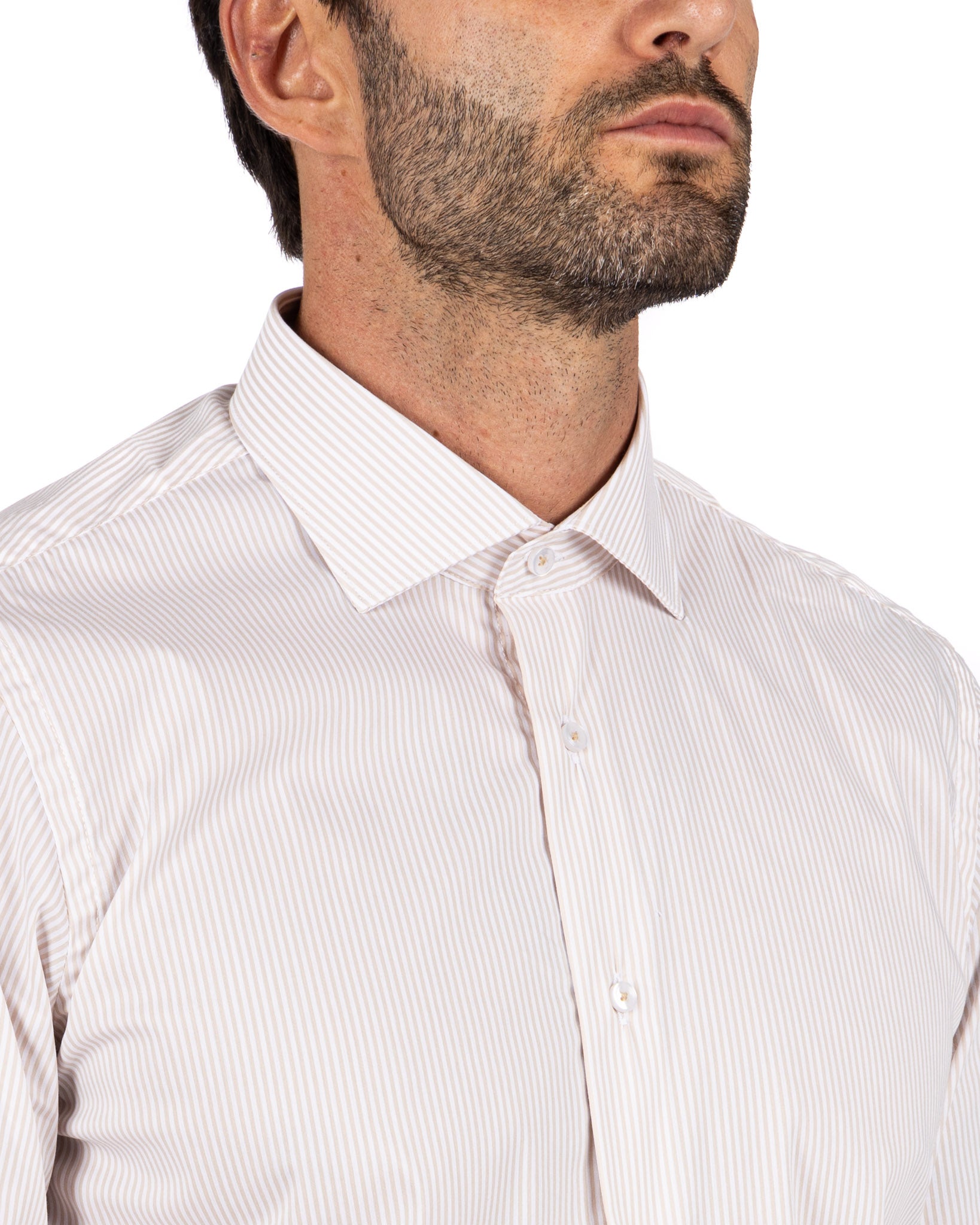 Camicia - basic classica riga stretta beige in cotone