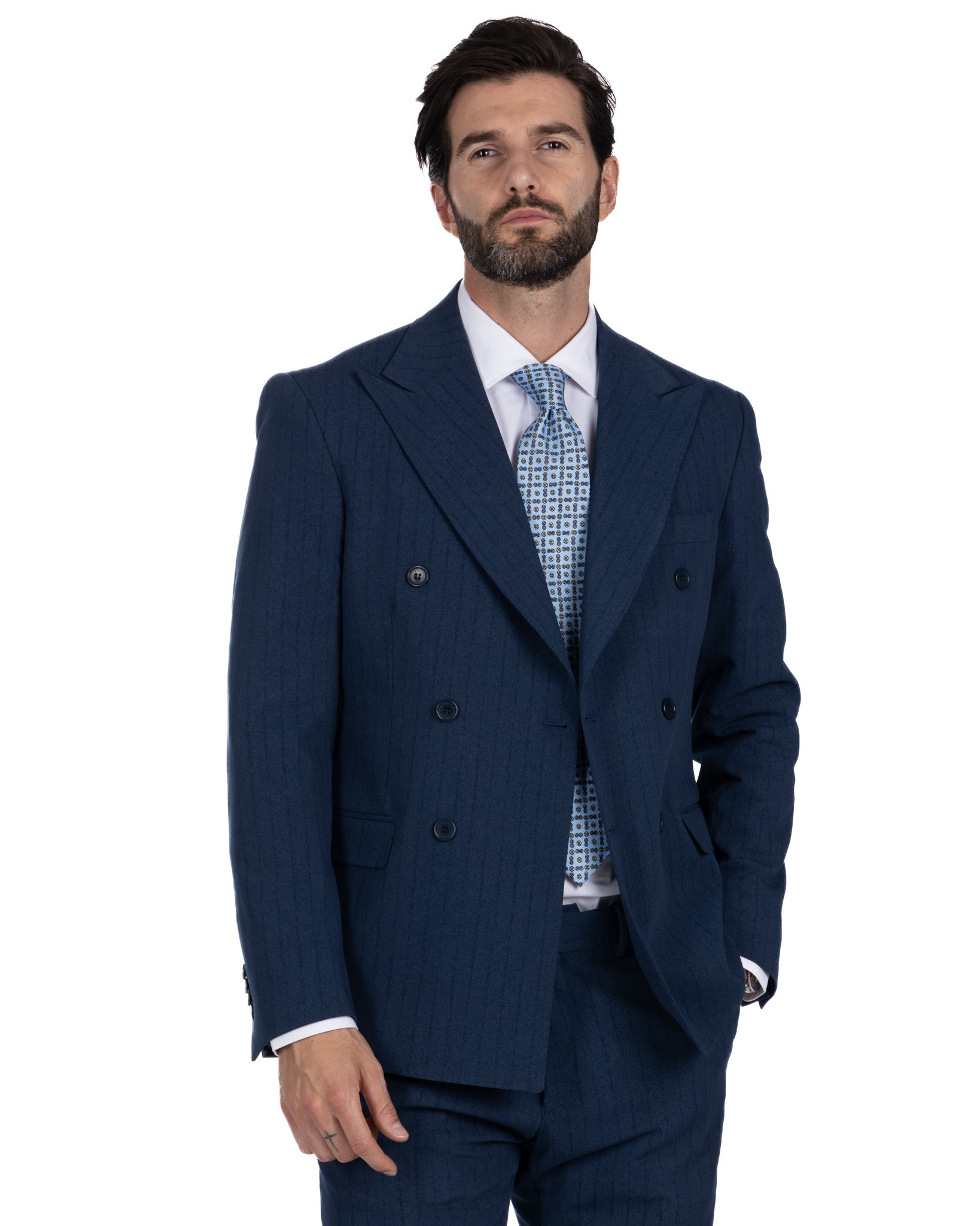 Enzo - double-breasted blue pinstriped suit