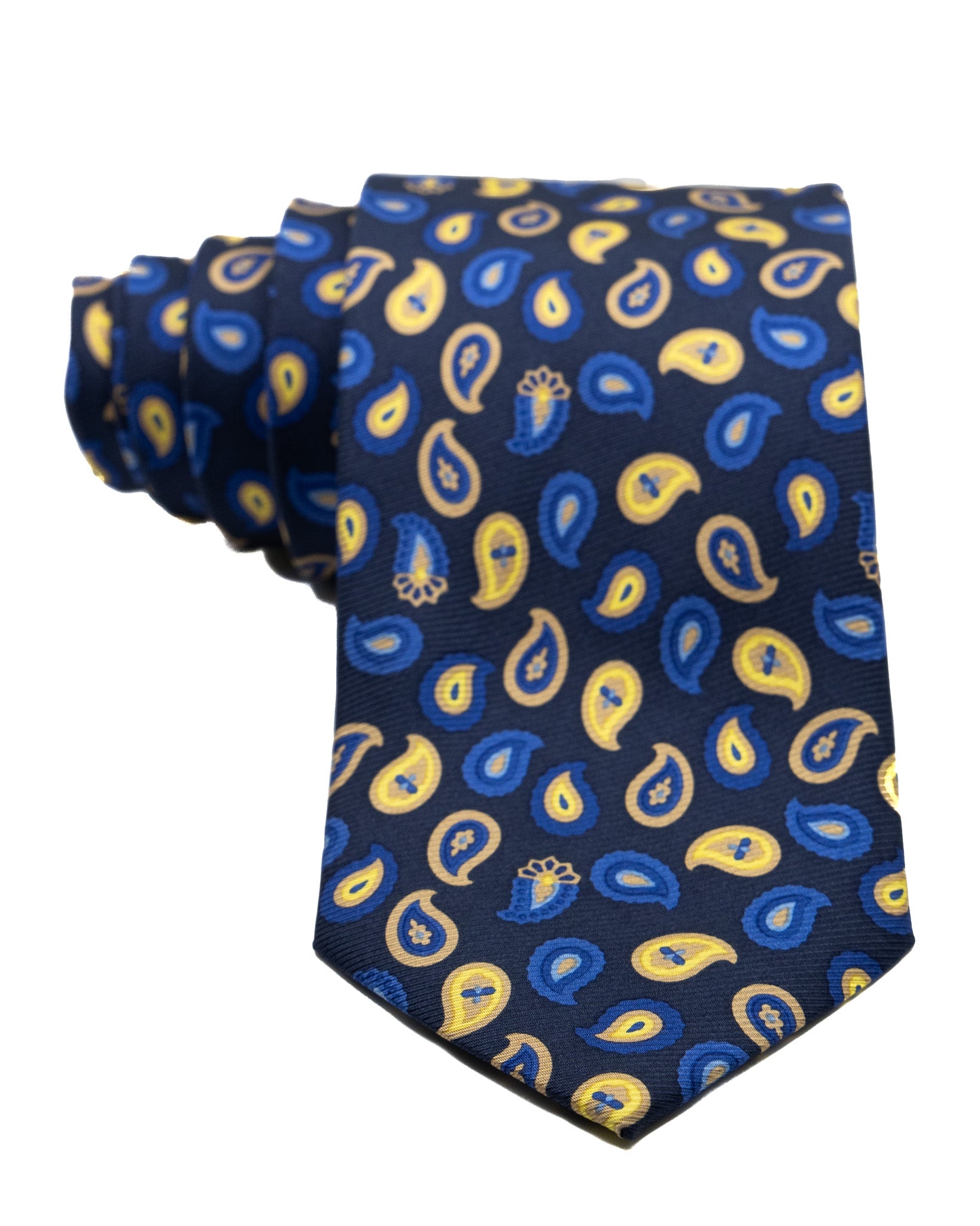 Tie - in blue paisley printed silk