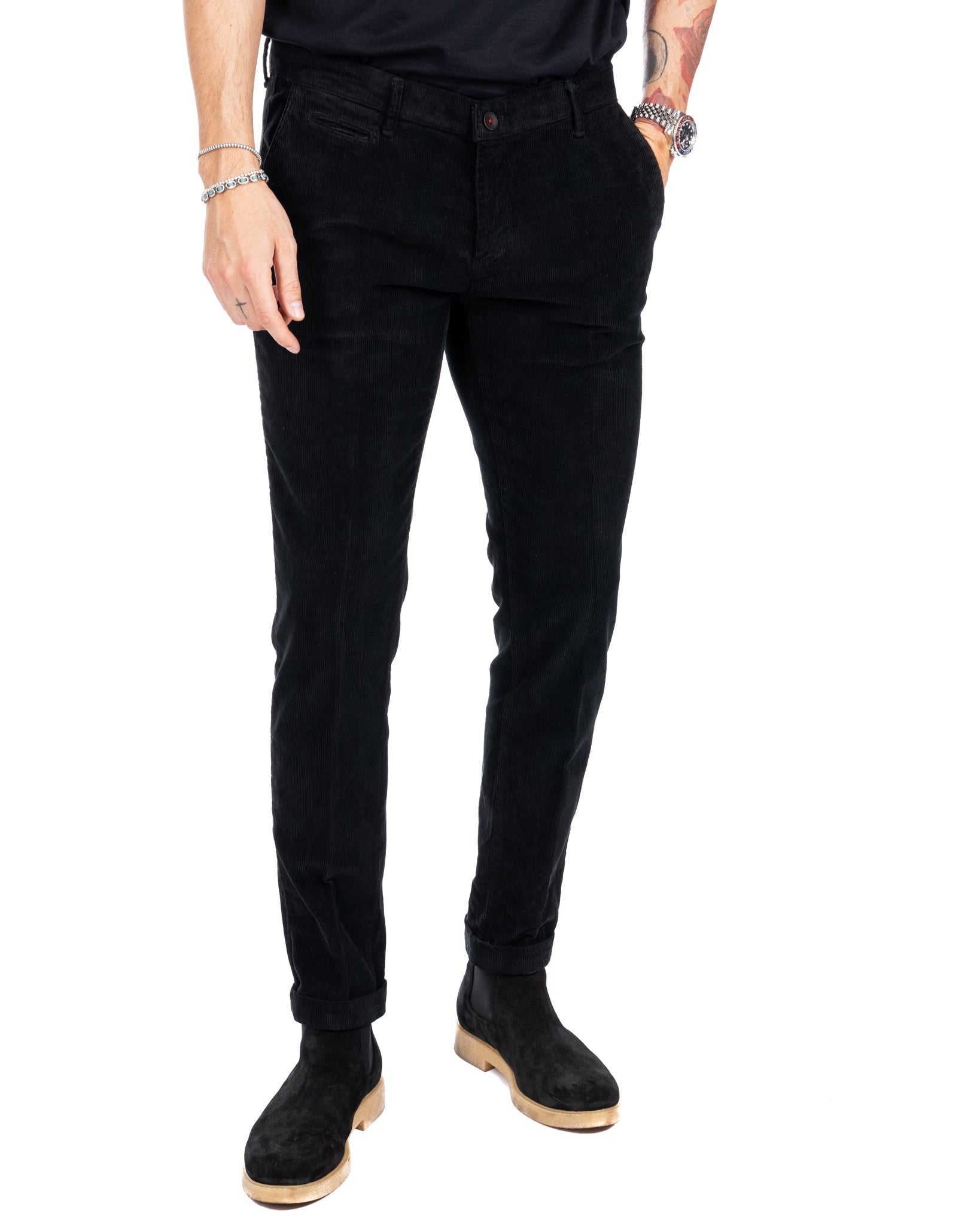 Amir - black thousand striped velvet trousers