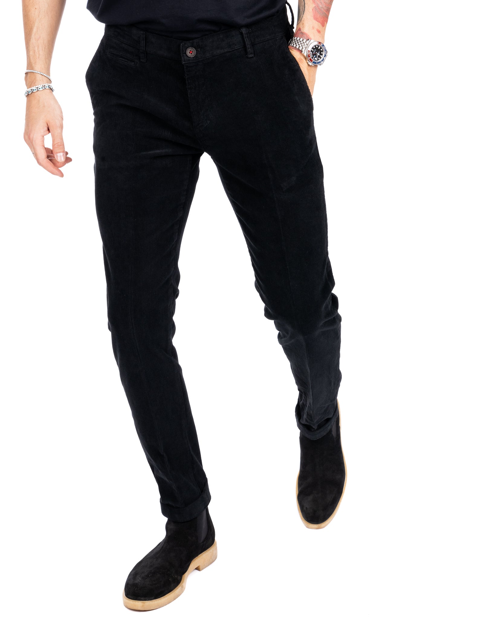 Amir - pantalone in velluto mille righe nero