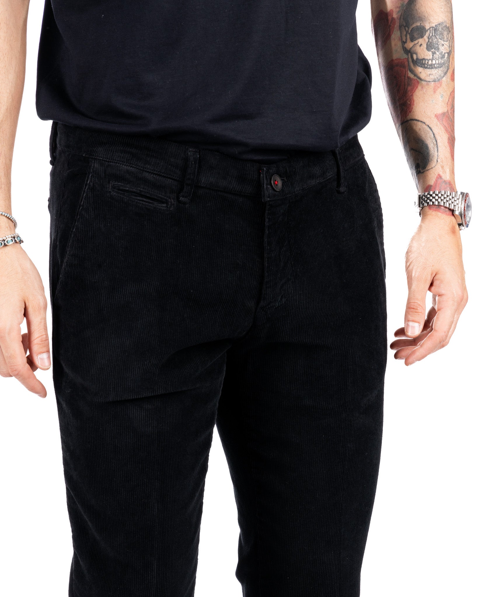 Amir - pantalone in velluto mille righe nero