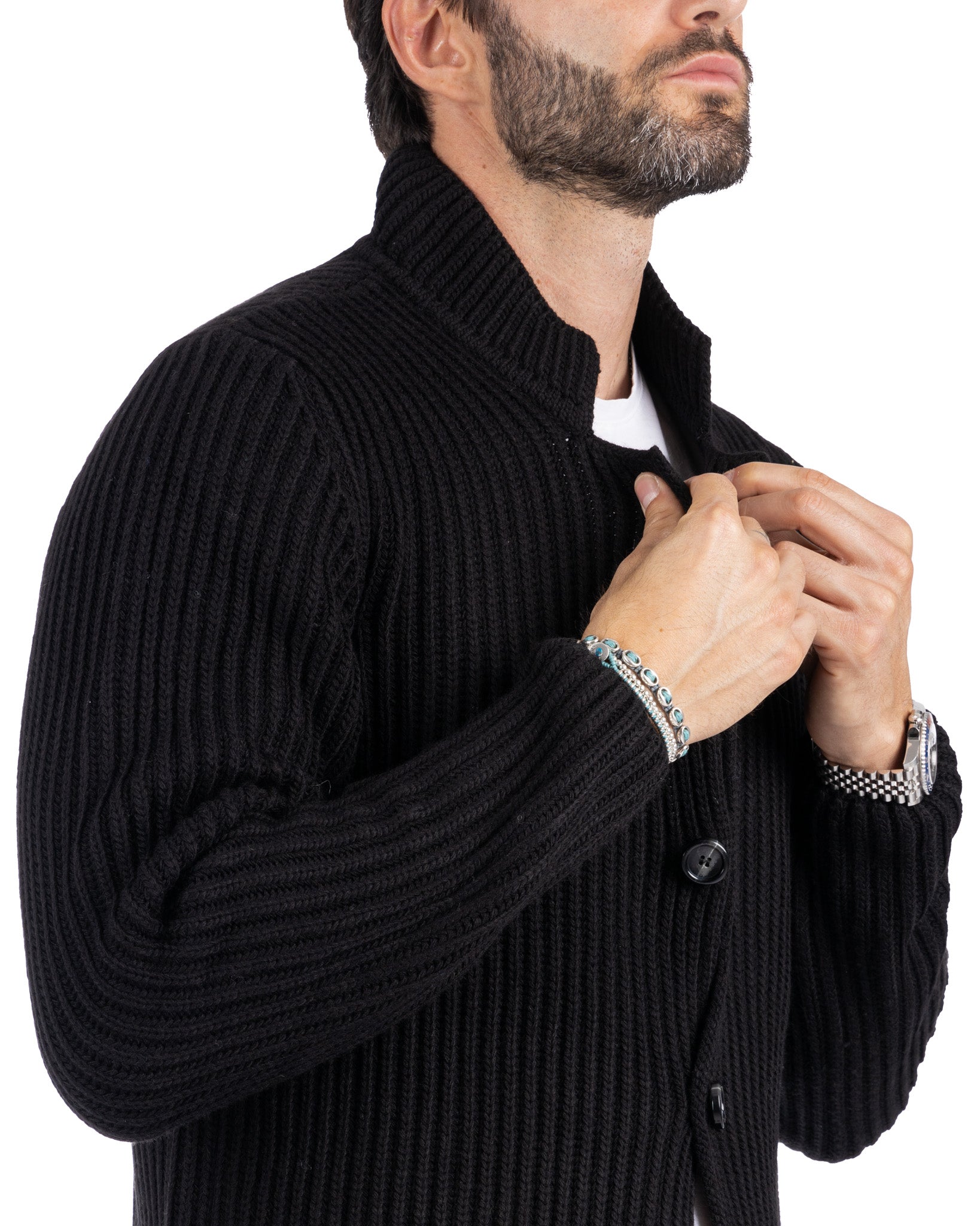 Richard - black ribbed knit cardigan