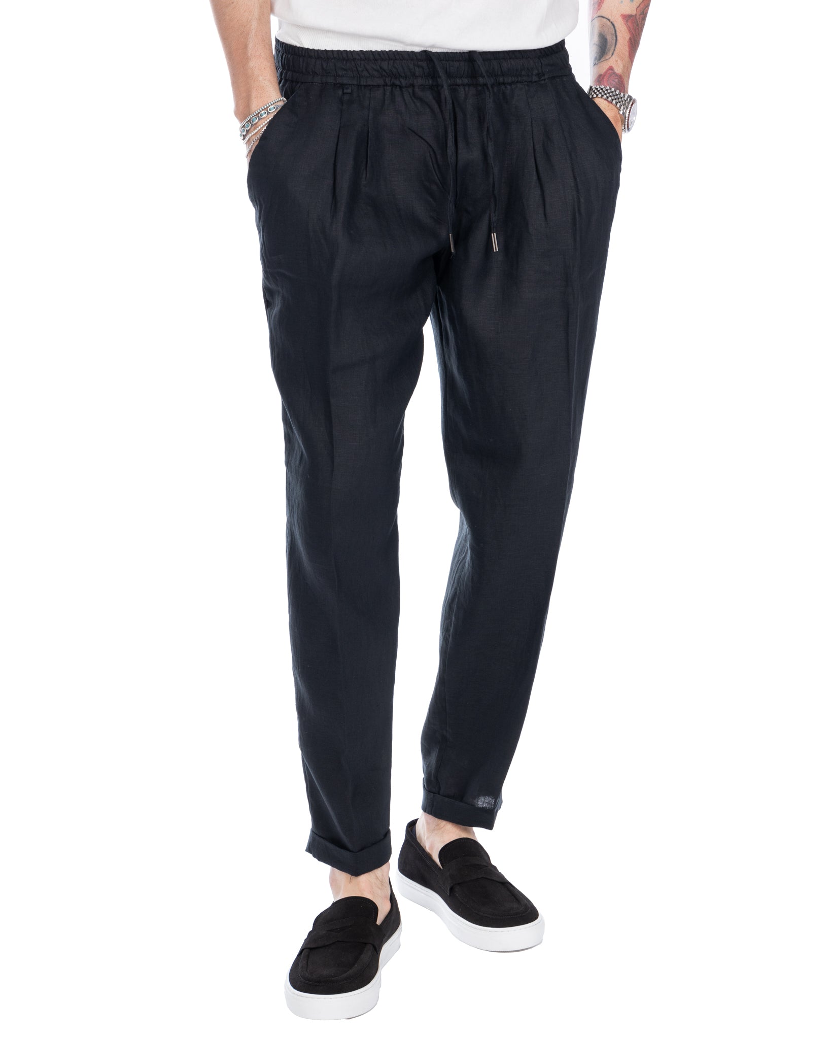 Colin - trousers in pure black linen