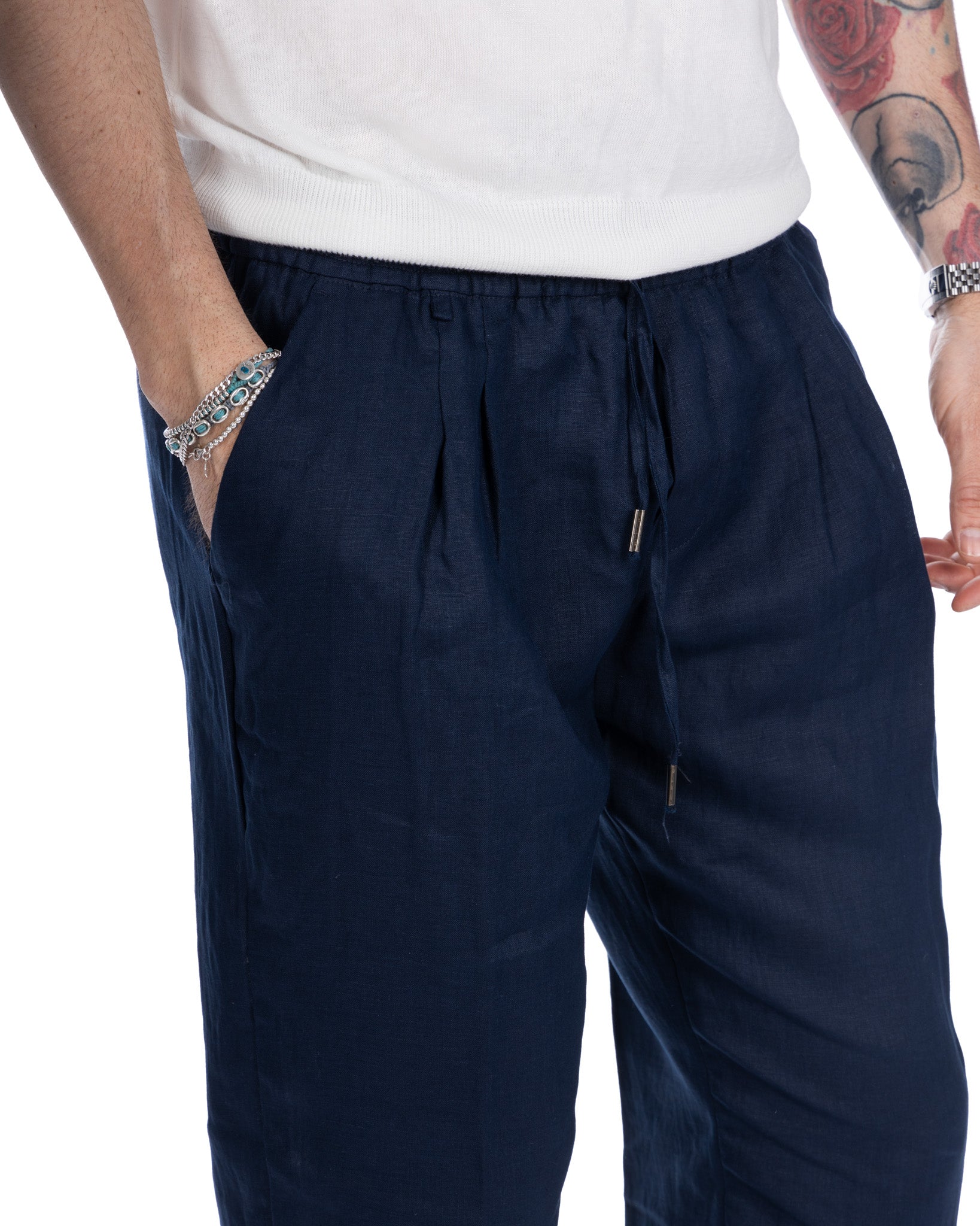 Colin - blue pure linen trousers
