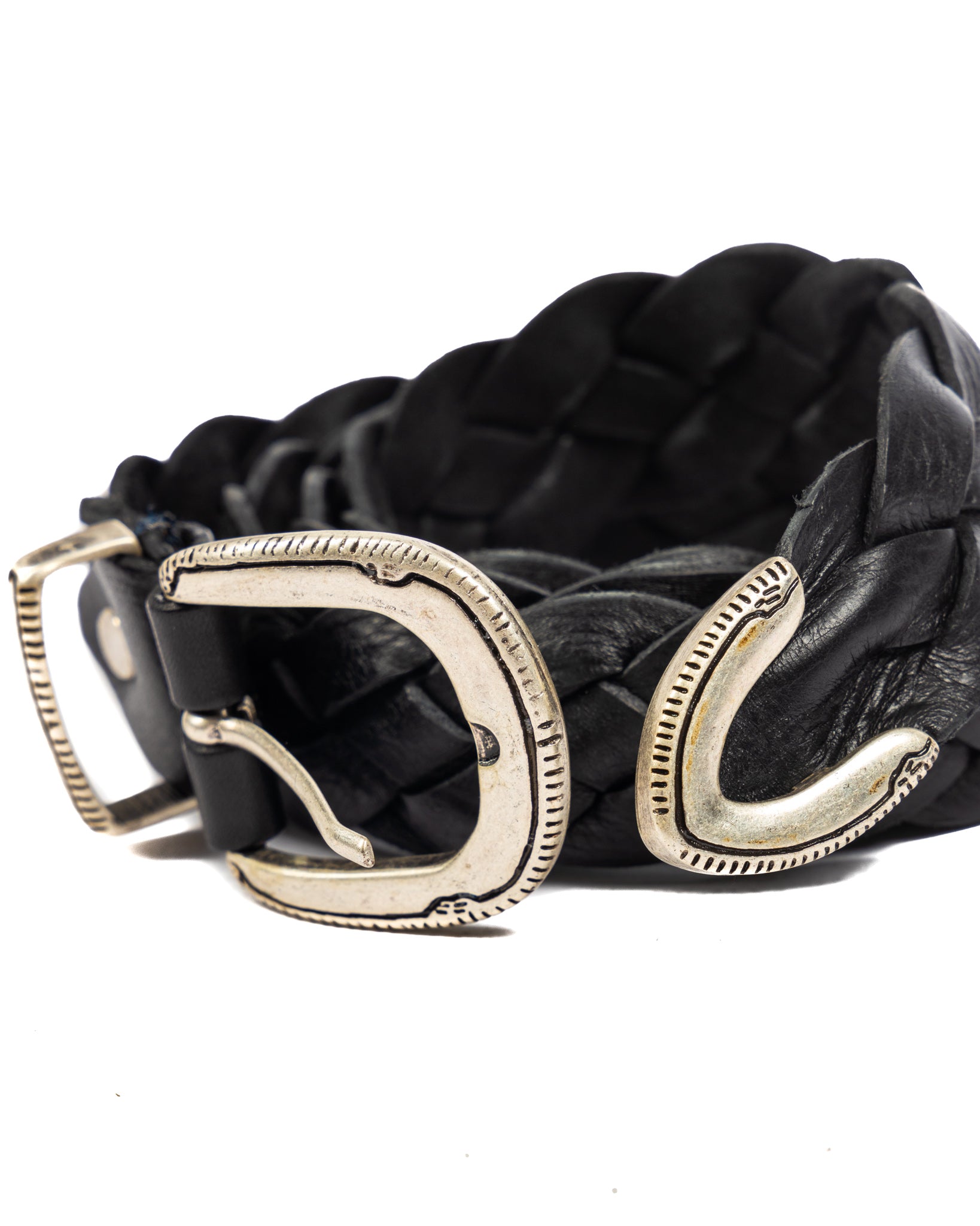 Chianti - large ceinture en cuir tressé noir