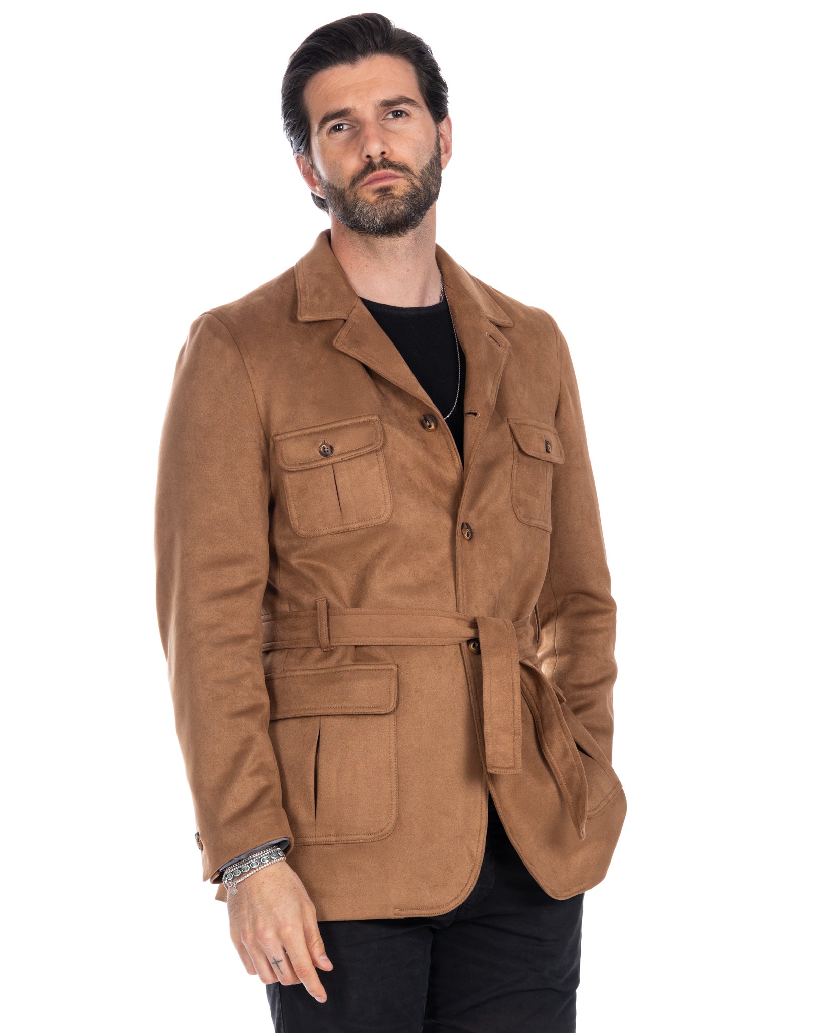 Levante - safari jacket in camel eco-suede