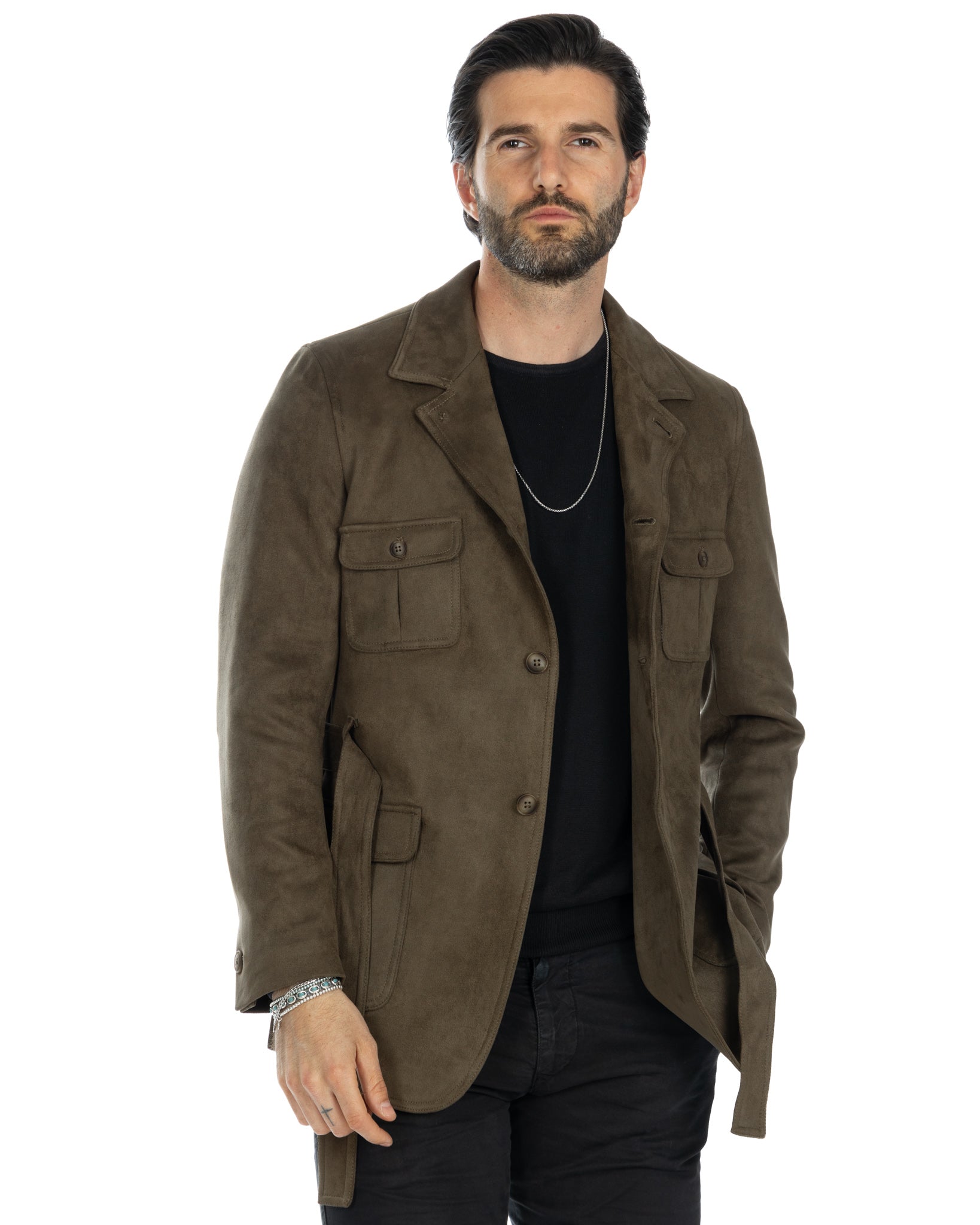 Levante - safari jacket in military eco-suede