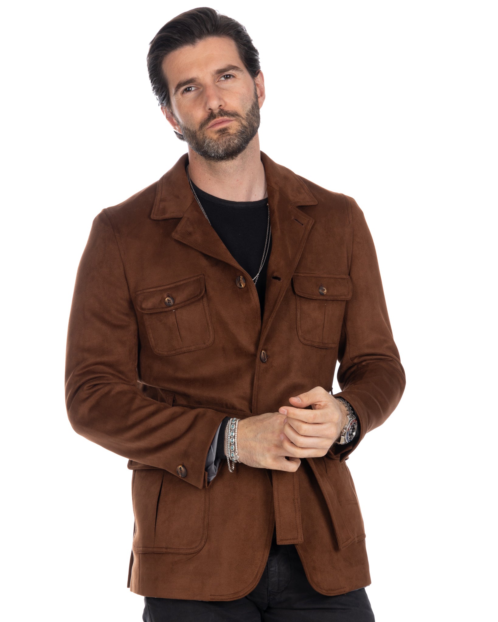 Levante - safari jacket in dark brown eco-suede