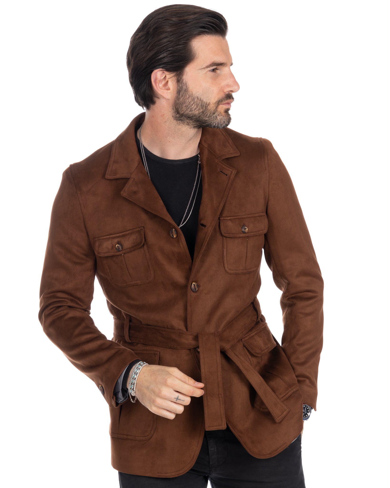 Levante - safari jacket in dark brown eco-suede