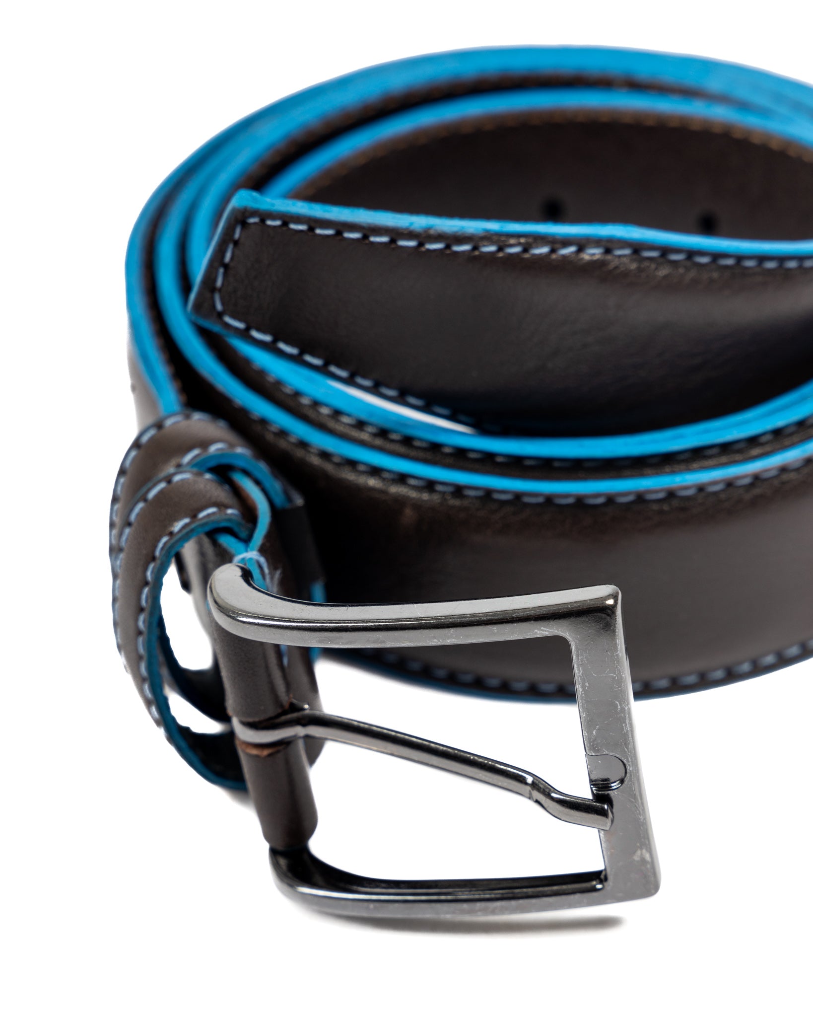 Pienza - dark brown leather belt with contrasting stitching
