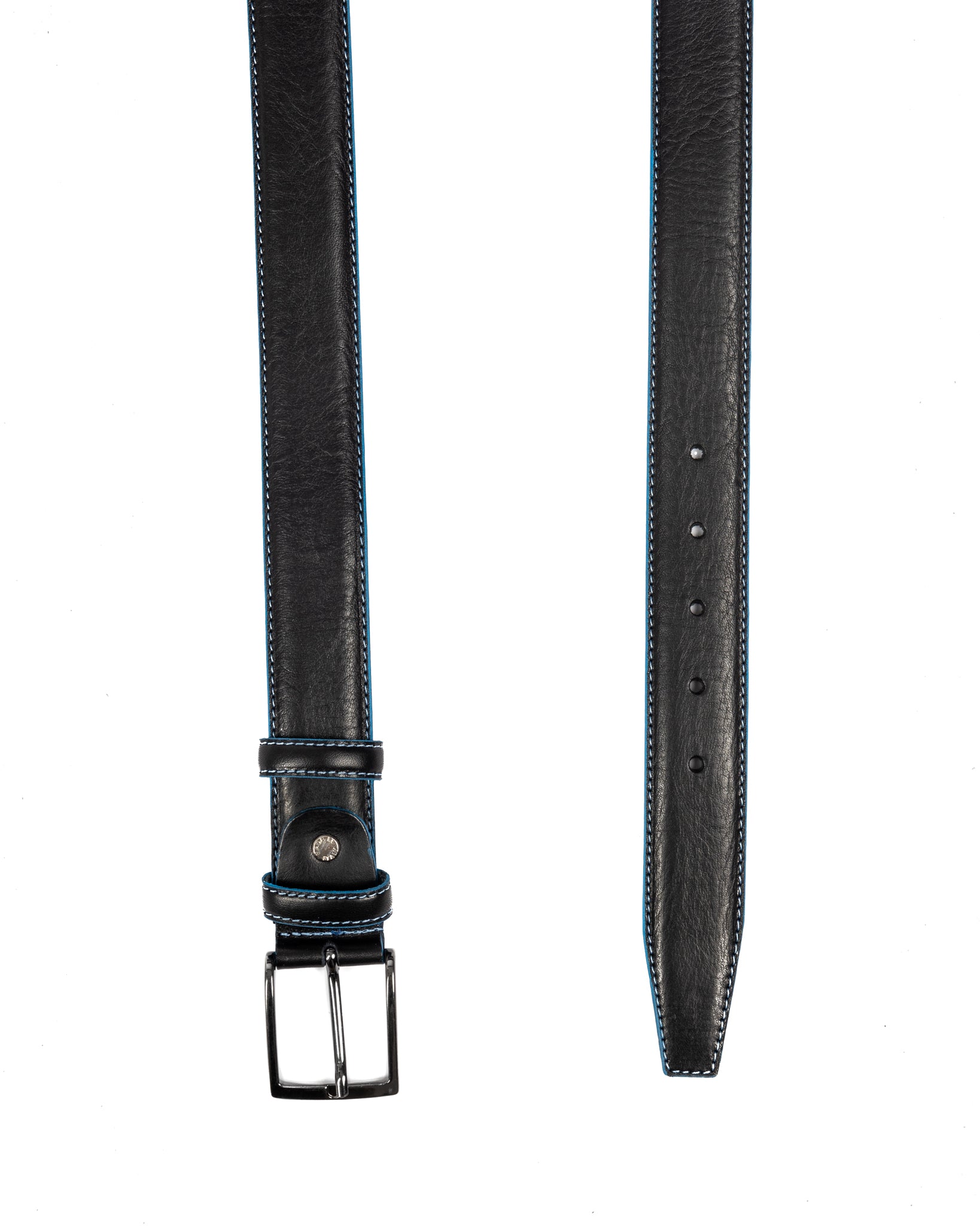 Pienza - ceinture en cuir noir avec surpiqûres contrastées