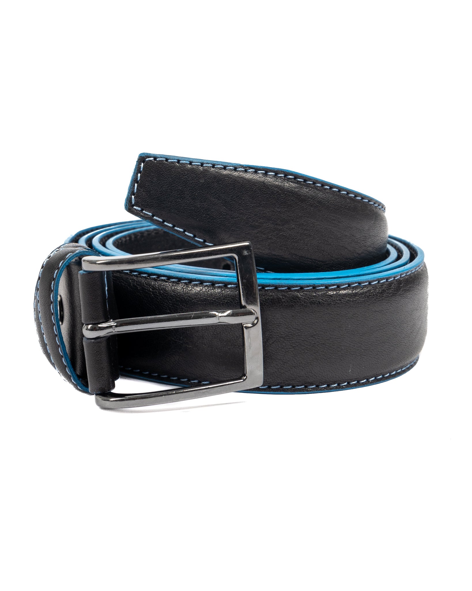 Pienza - ceinture en cuir noir avec surpiqûres contrastées