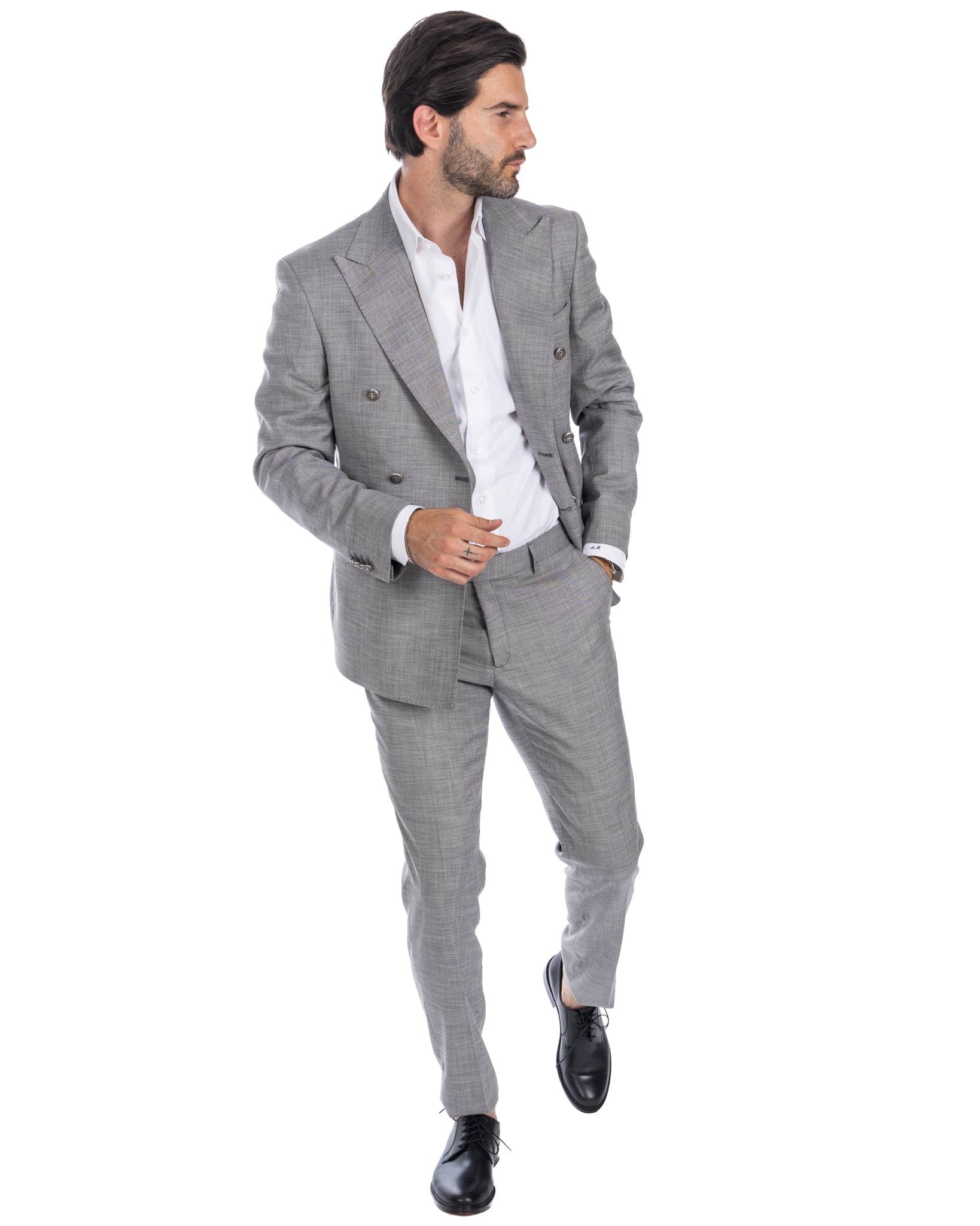Thun - gray melange double-breasted suit