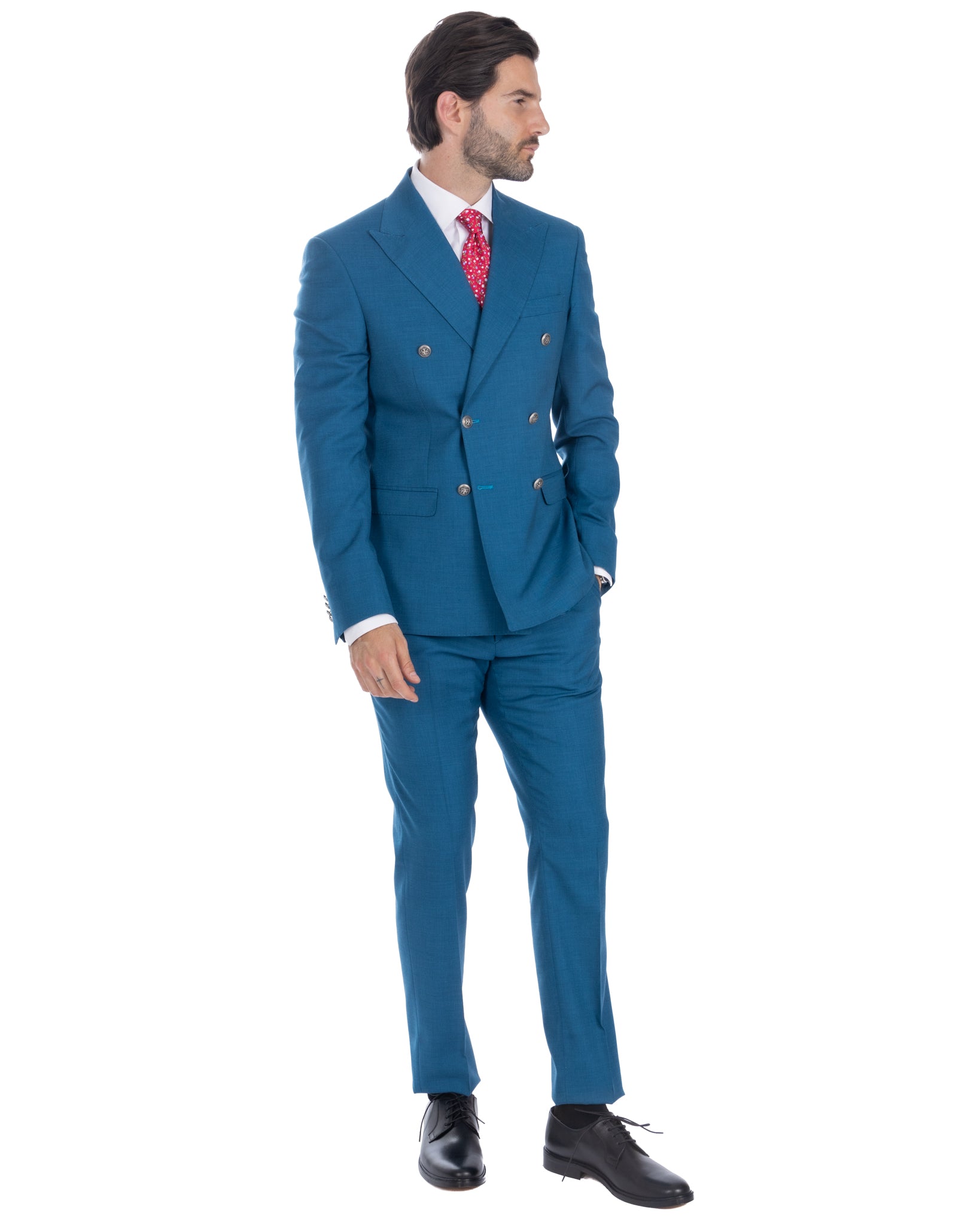 Thun - teal melange double-breasted suit