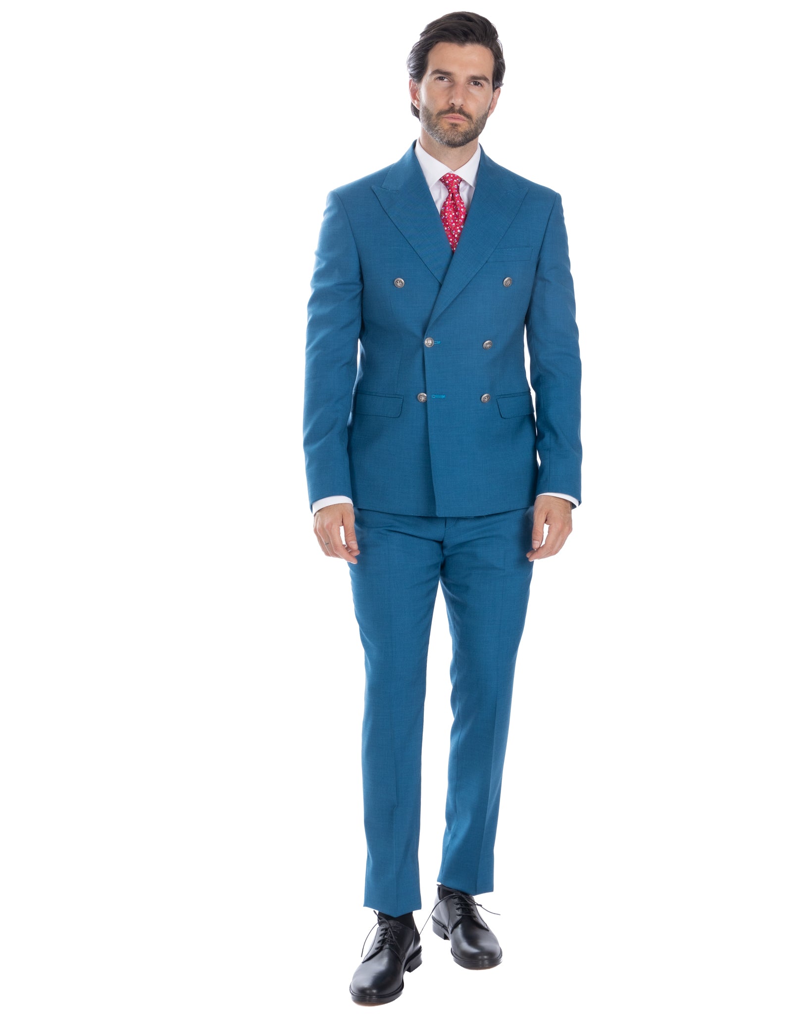 Thun - teal melange double-breasted suit