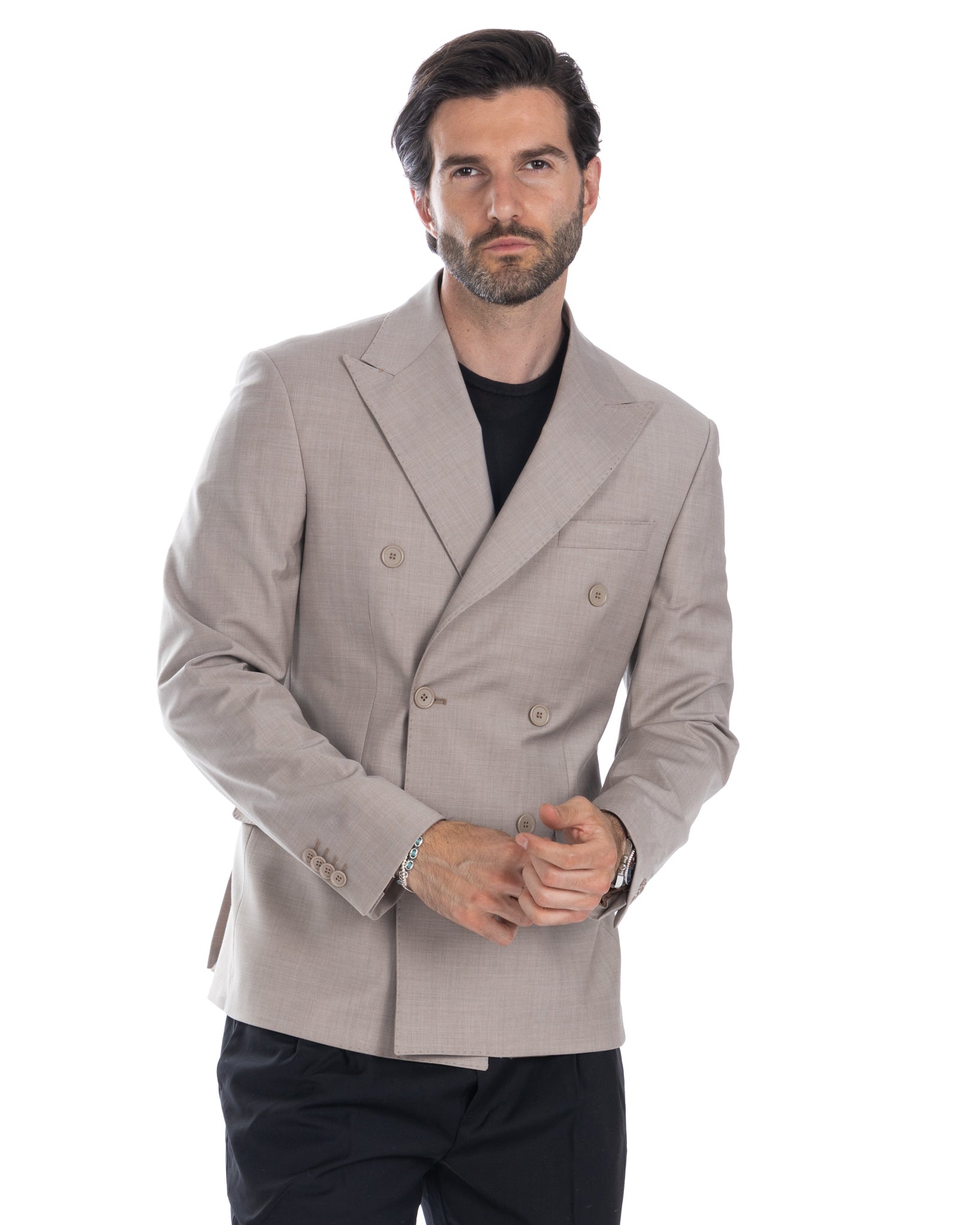 Brooklyn - giacca doppiopetto beige in lana