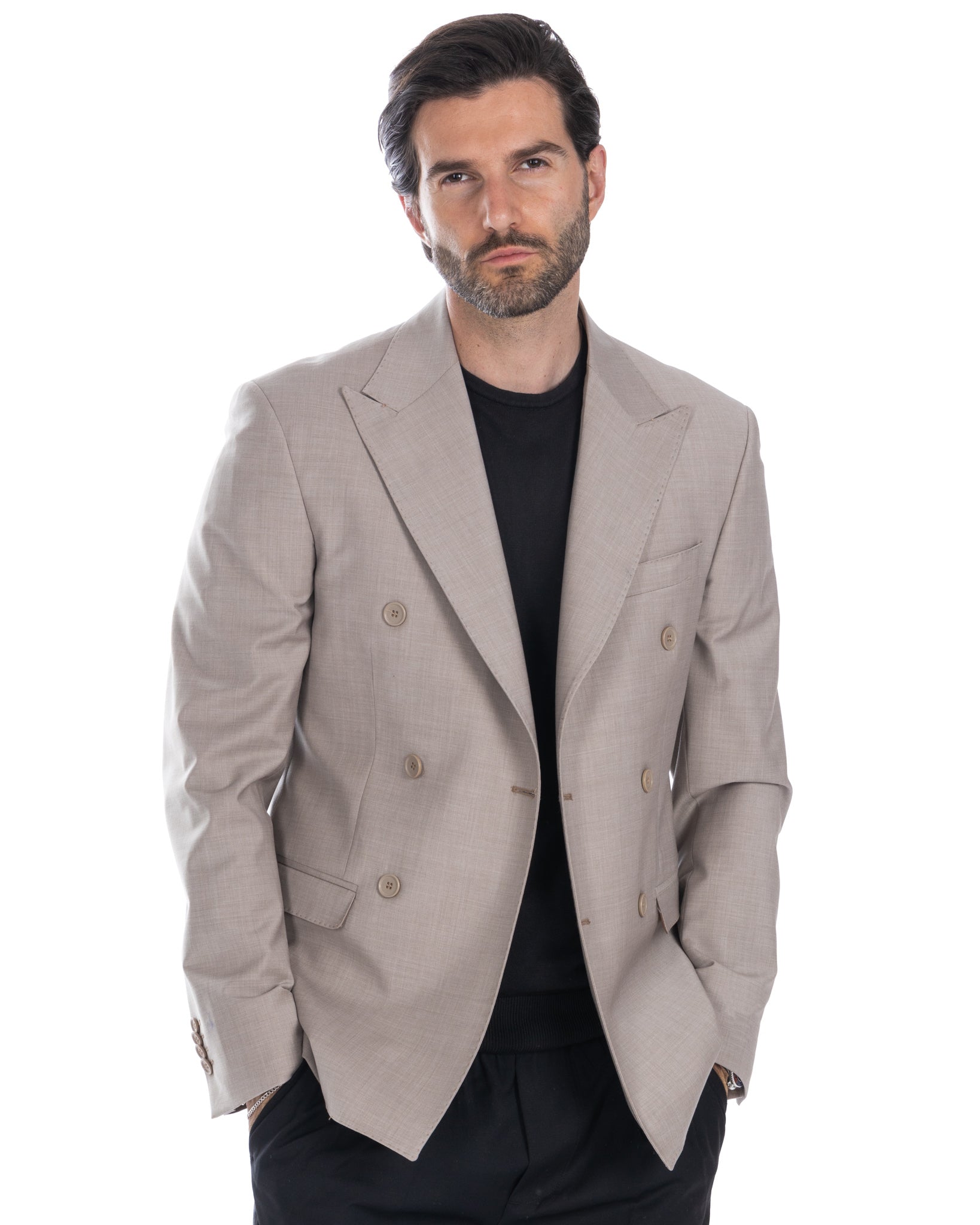 Brooklyn - beige double-breasted wool jacket