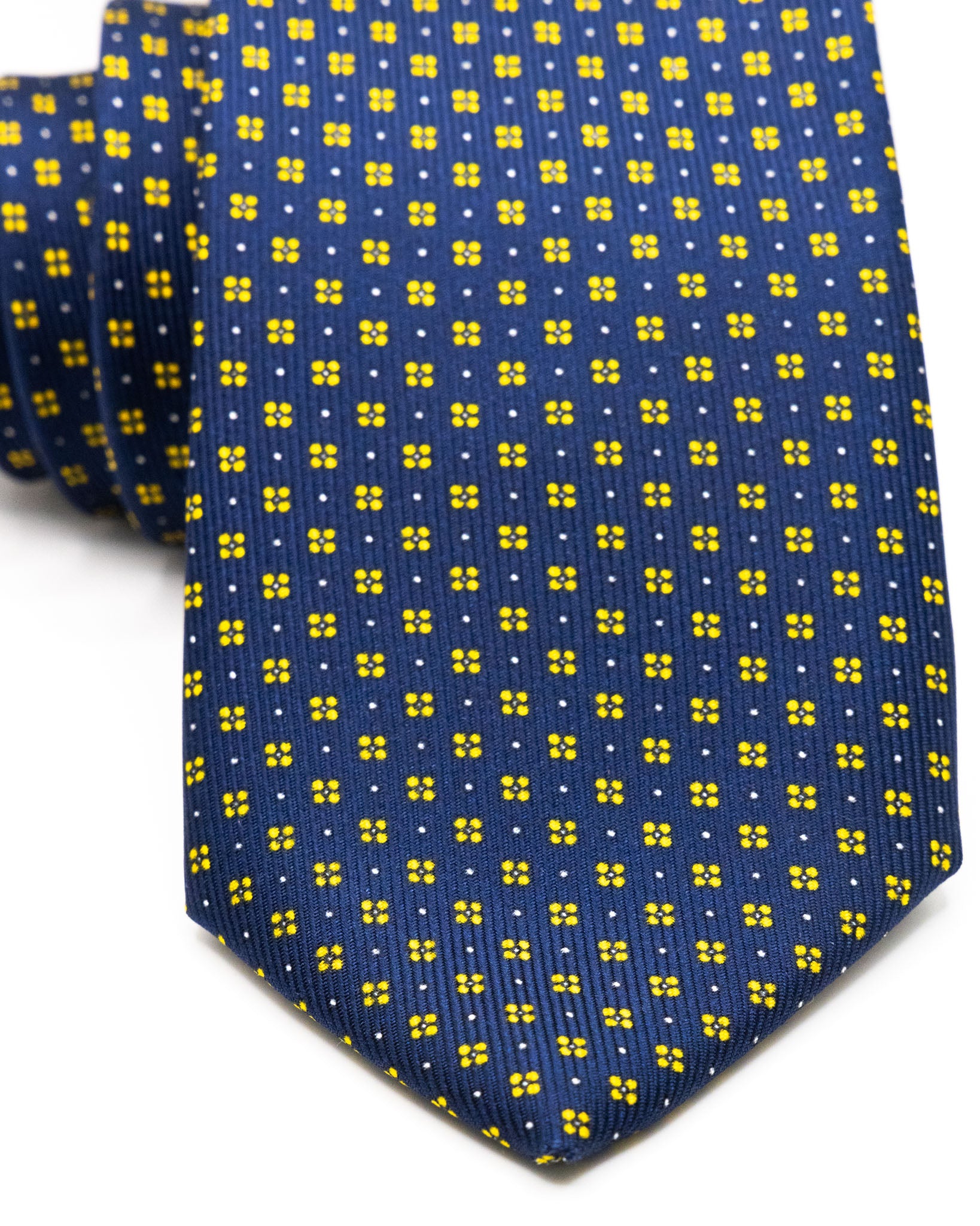 Cravatta - in seta twill navy a fantasia fiori gialli