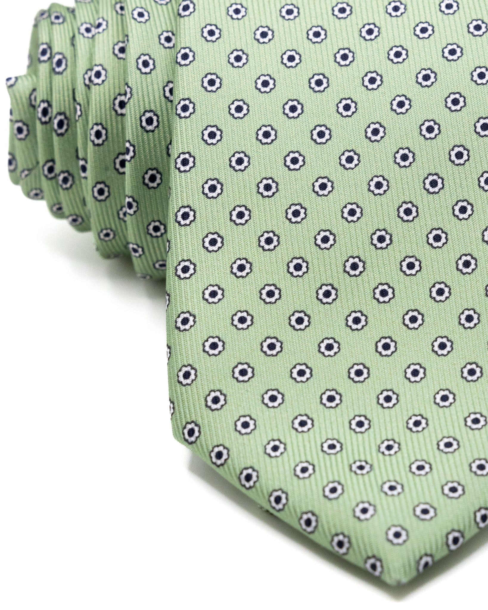 Cravatta - in seta twill verde mela a fantasia bianca