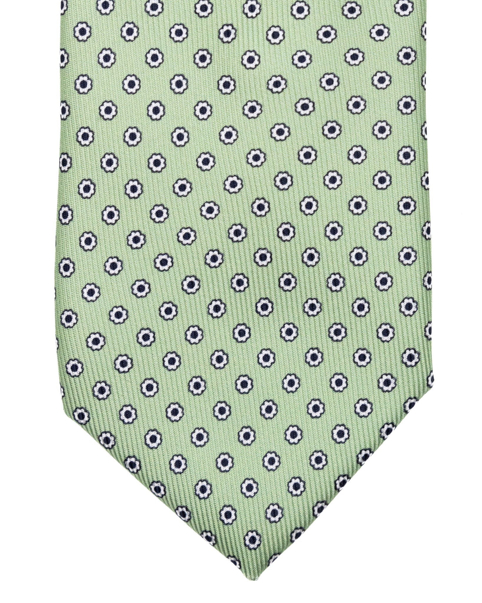 Cravatta - in seta twill verde mela a fantasia bianca
