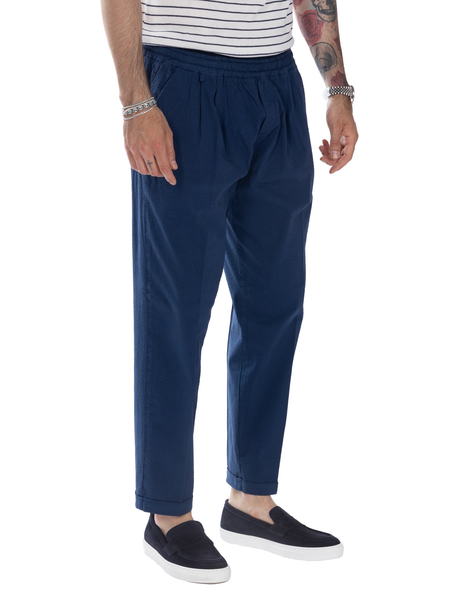 Liam - cornflower blue embossed trousers